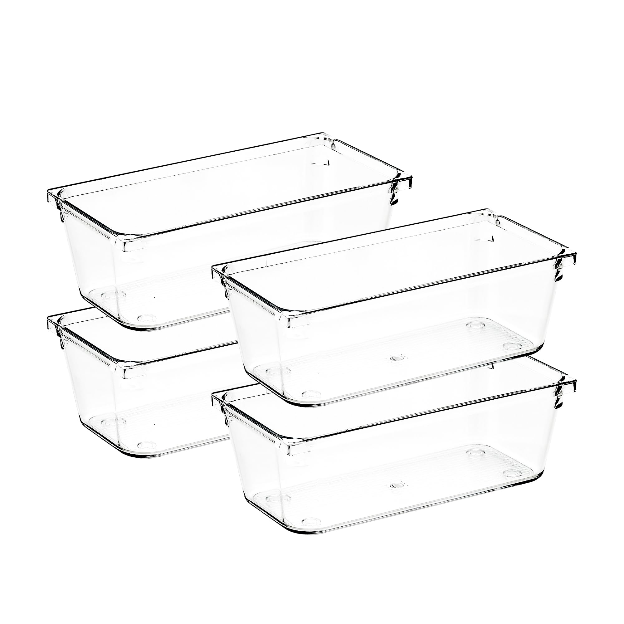 Ravinte Decor 4 Pack Drawer Organizer - 3" X 6" Clear Acrylic Storage Bins with Non-Slip Pads, Versatile Desk Tray for Makeup, Jewelry, Kitchen,