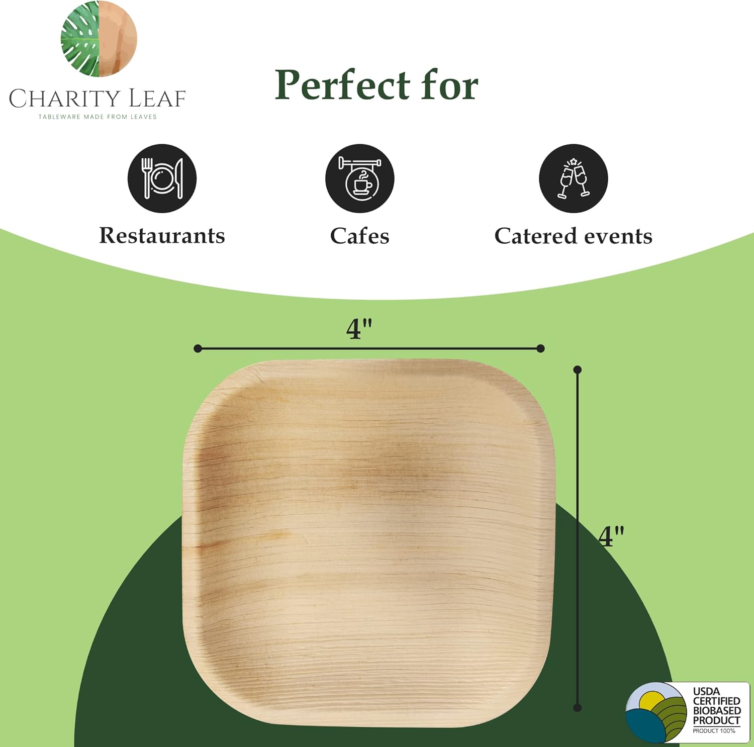 Charity Leaf Disposable Palm Leaf 4" Mini Appetizer Square Plates (200 pieces) Bamboo Like Serving Platters, Disposable Boards, Eco-Friendly Dinnerware For Weddings, Catering, Events - Image 5
