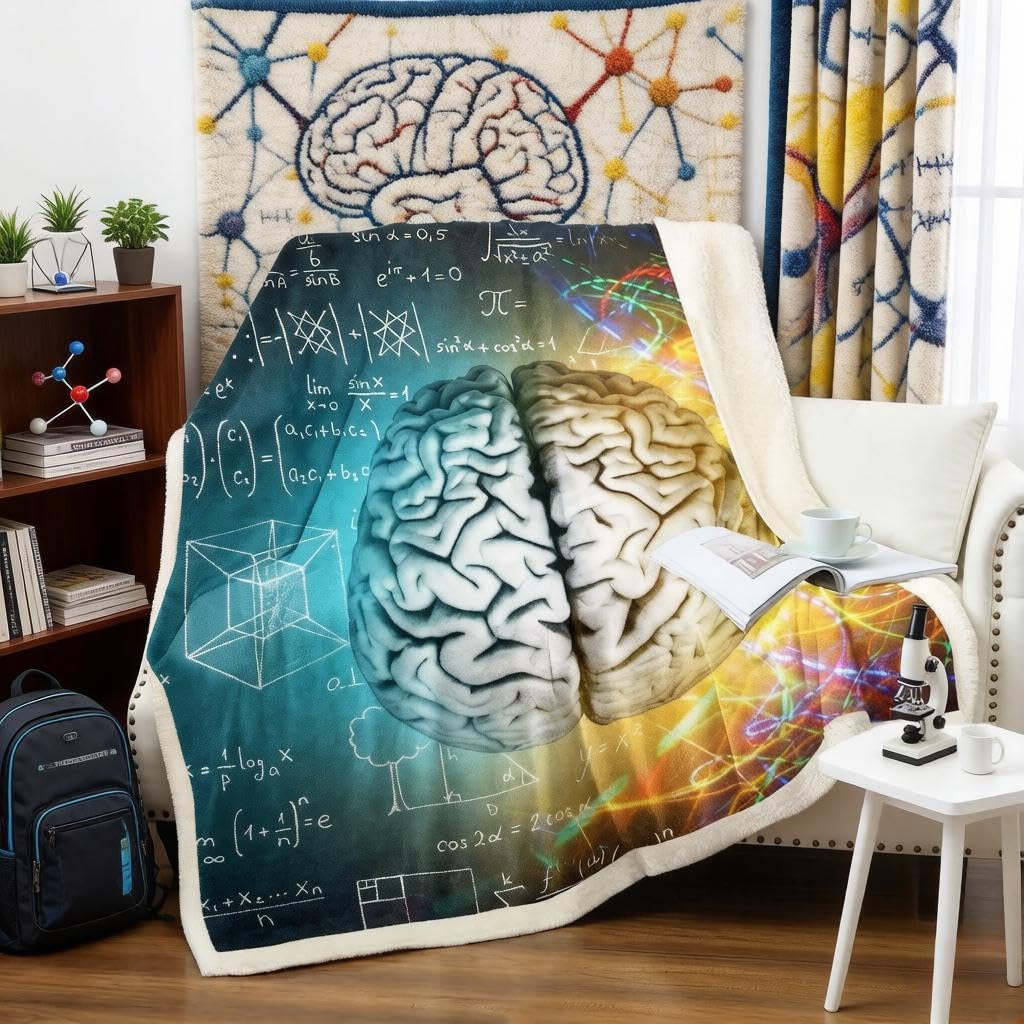 Loussiesd Human Brain Sherpa Blanket Math Formula Fleece Blanket for Chair Sofa Couch Geometric Pattern Fuzzy Blanket Stain Resistant Colorful Stripe Room Decor Baby 30"x40" — image 1