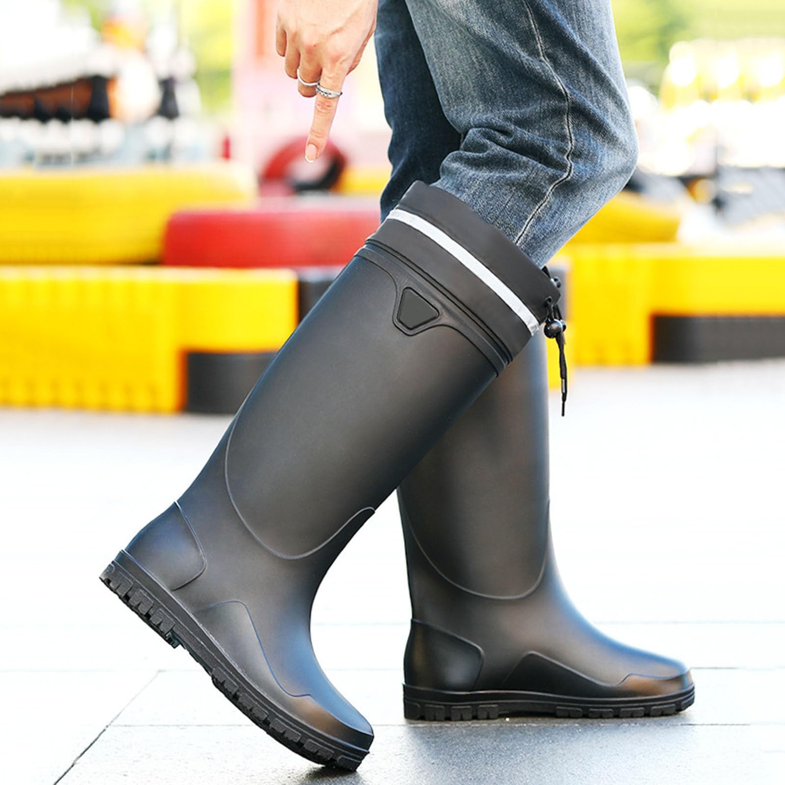 Genérico Botas Agua Hombre - Botas Lluvia Caña Alta Reflectantes Antideslizantes Hombre Viaje Construcción Senderismo Calzado Acuático Goma Impermeable
