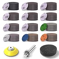 Vista 1 de Disco de lijado de 2 pulgadas, 120 piezas de almohadillas de papel de lija de gancho y bucle húmedo y seco, 60-10000 granos, placa trasera de 1/4