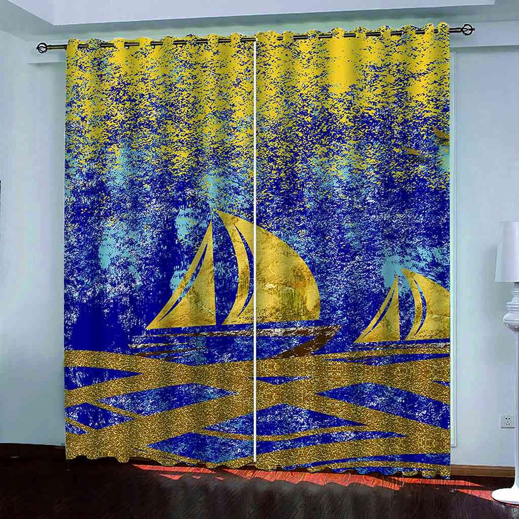 Rideaux occultants 3D voilier doré isolant thermique phonique