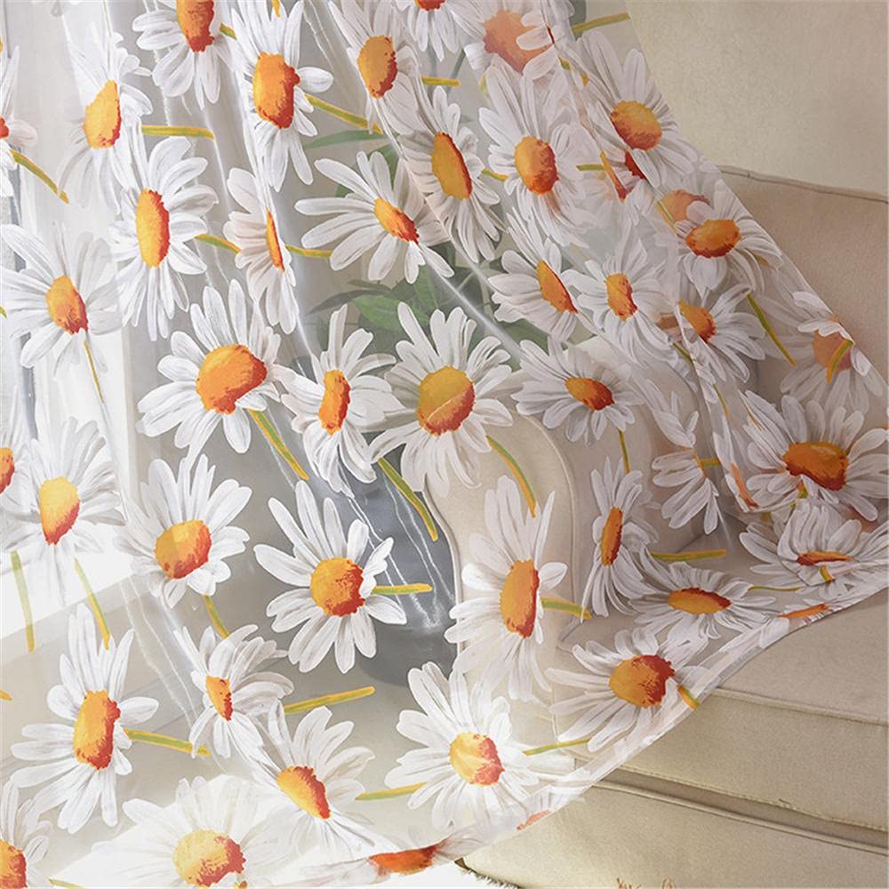 Tende in voile, con occhielli per finestra, motivo margherite, per camera da letto, soggiorno, porta, 1 pannello, 100 x 270 cm