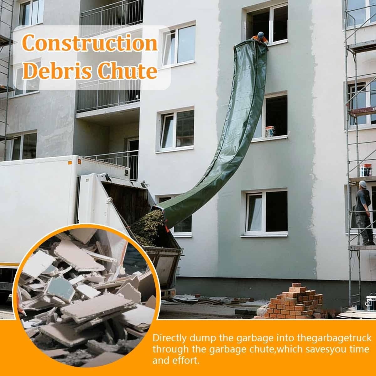 Zsyp do dużych obciążeń, bardzo gruby, wzmocniony system usuwania gruzu do pokryć dachowych, rozbiórki i gospodarki odpadami budowlanymi (pomarańczowy, 2 x 22 m)