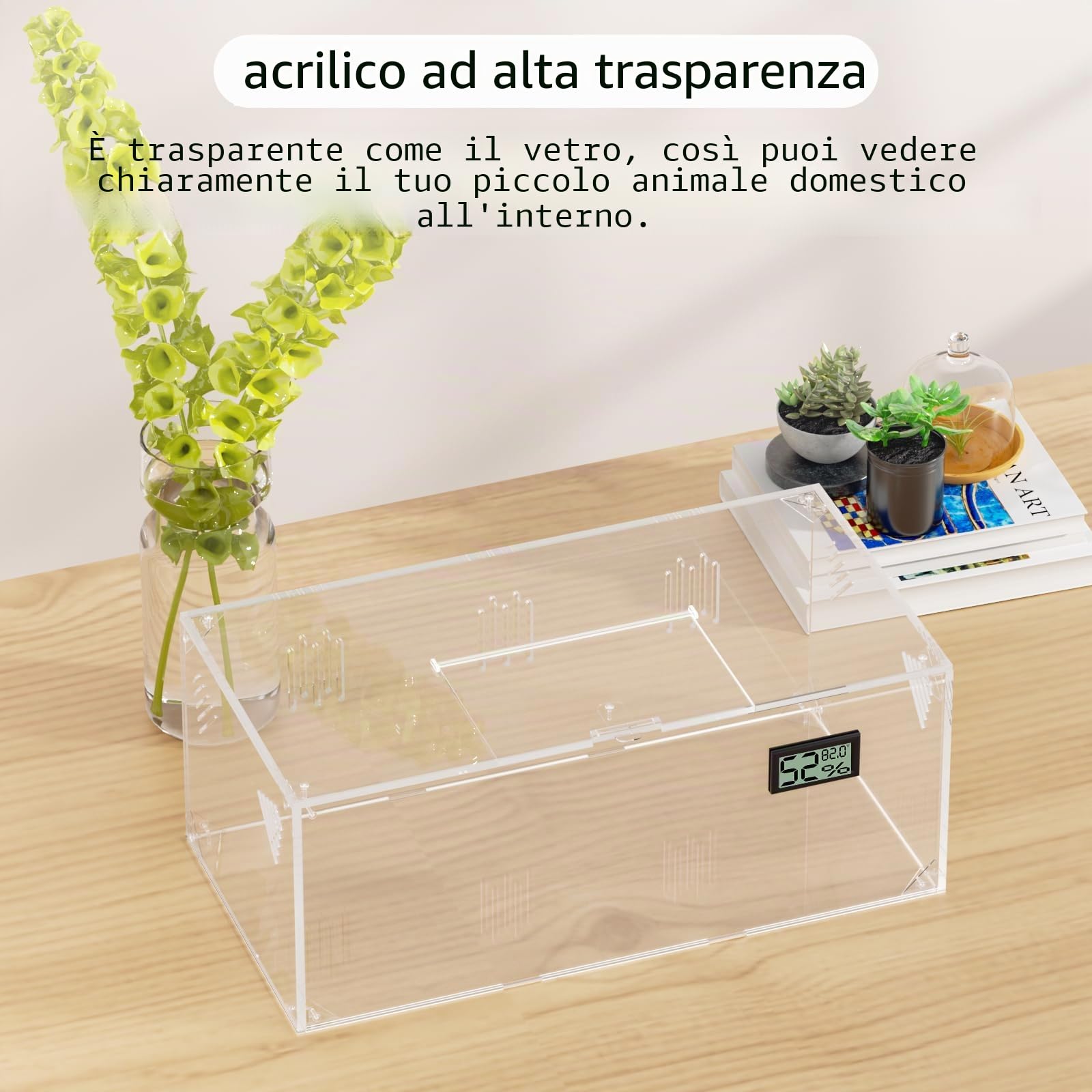 Serbatoio per terrario rettile, per terrario, grande, in acrilico trasparente per rettili e insetti, con temperatura igrometro, ragni terarium, scatola per la coltivazione dei rettili