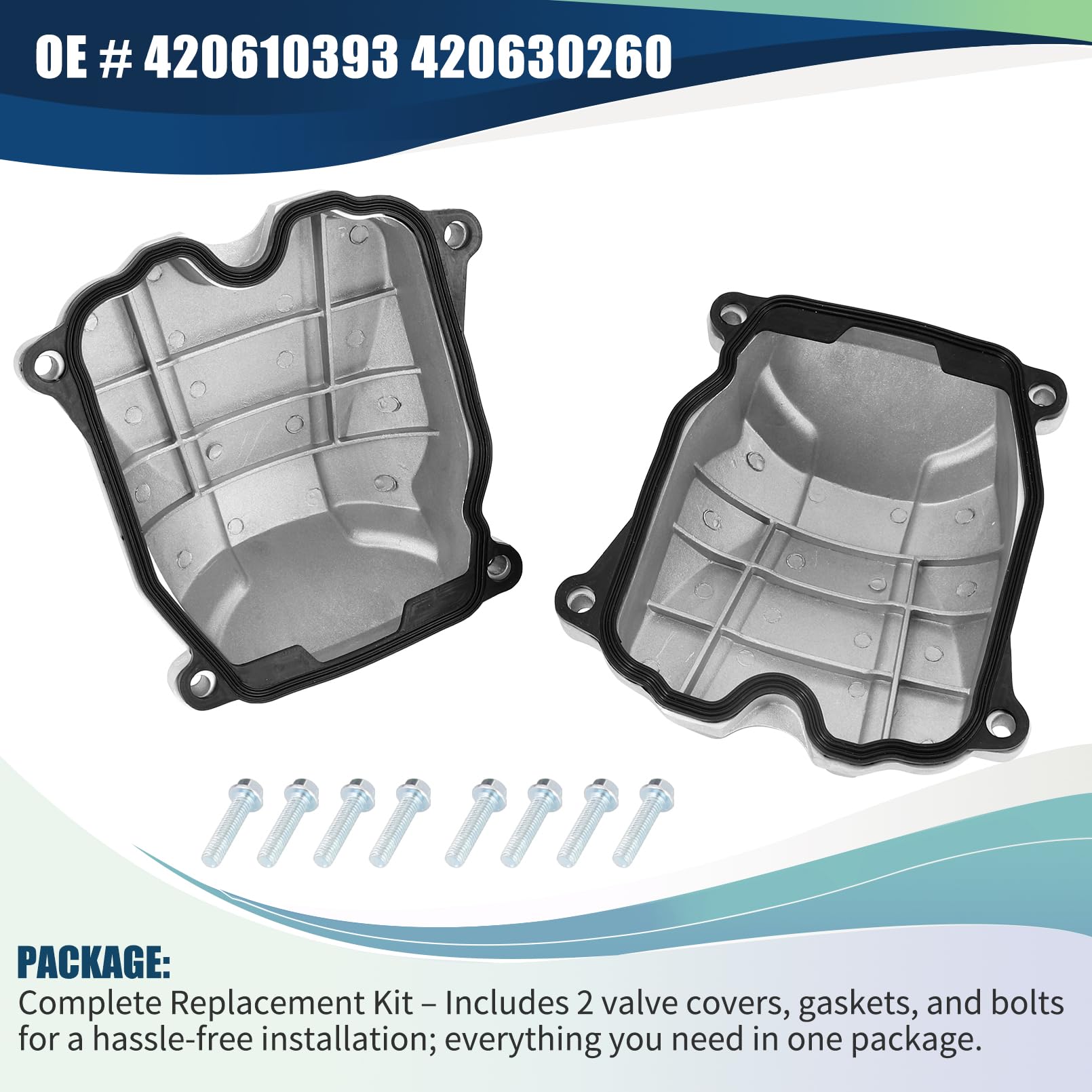 Coperchio valvola in alluminio con guarnizione e bulloni 420610393 420630260 compatibile con Can-am Commander Maverick Outlander 330 400 650 800 1000 1000R 2-Pack