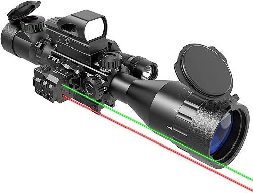 Vista 12 de UUQ 4-12 & 16X50 AO Rifle Scope Rojo/Verde Iluminado Telémetro Retícula W/Láser Verde - Vista de punto rojo reflejo holográfico - 5 modos de brillo