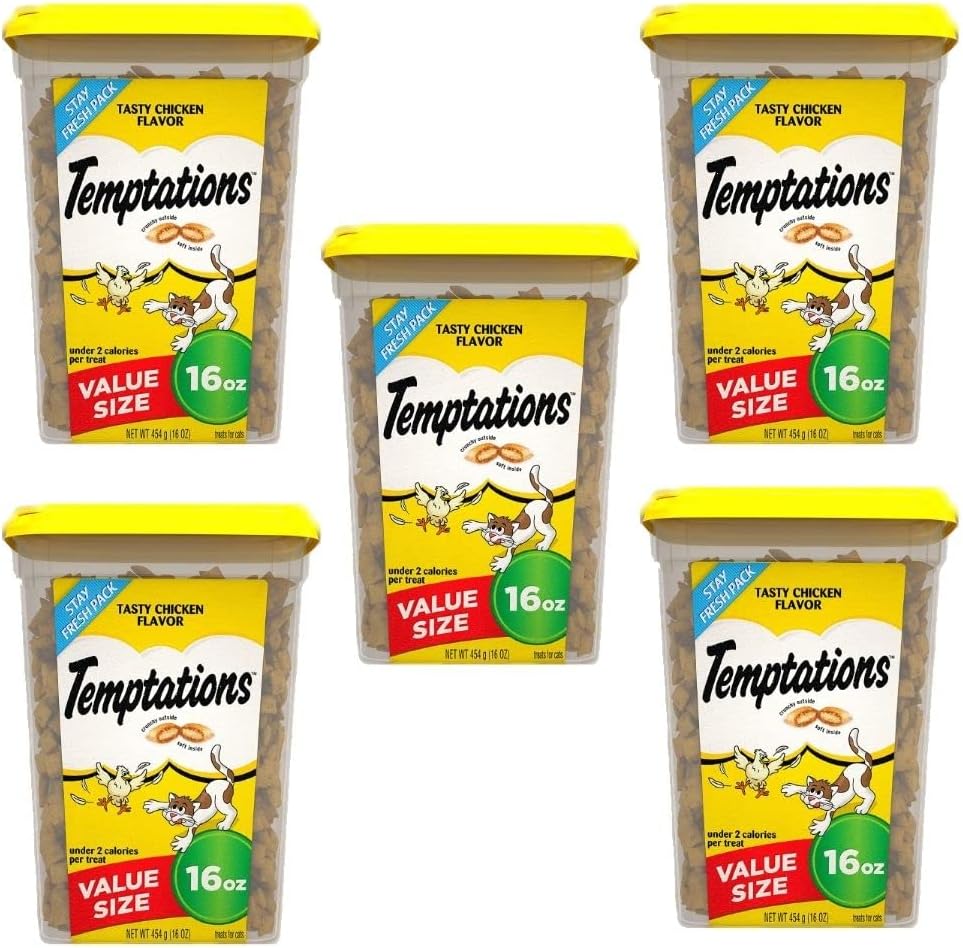 Nutritious Cat Treats for Indoor Cats & Outdoor Cats | Healthy Snacks as Training Treats, Dry or Wet Kitten Food Topper for All Life Stages- Cat Supplies | Tasty Chicken Flavor- 16 Oz Tub | Pack of 5