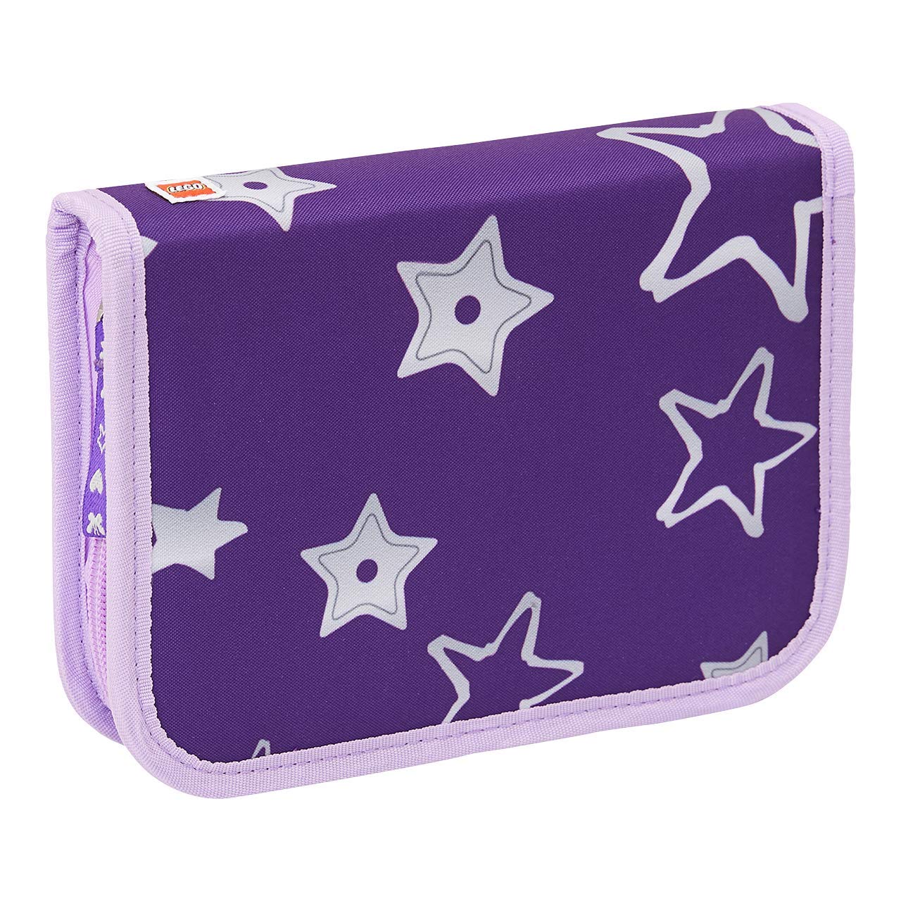 Lego Bags Federmäppchen, Federmappe 20 teilig gefüllt, Federtasche mit Lego Stars Motiv, Stiftebox lila, Schüleretui mit Inhalt, Schul Etui mit Namensfeld, Stundenplan, Lineal und Anspitzer
