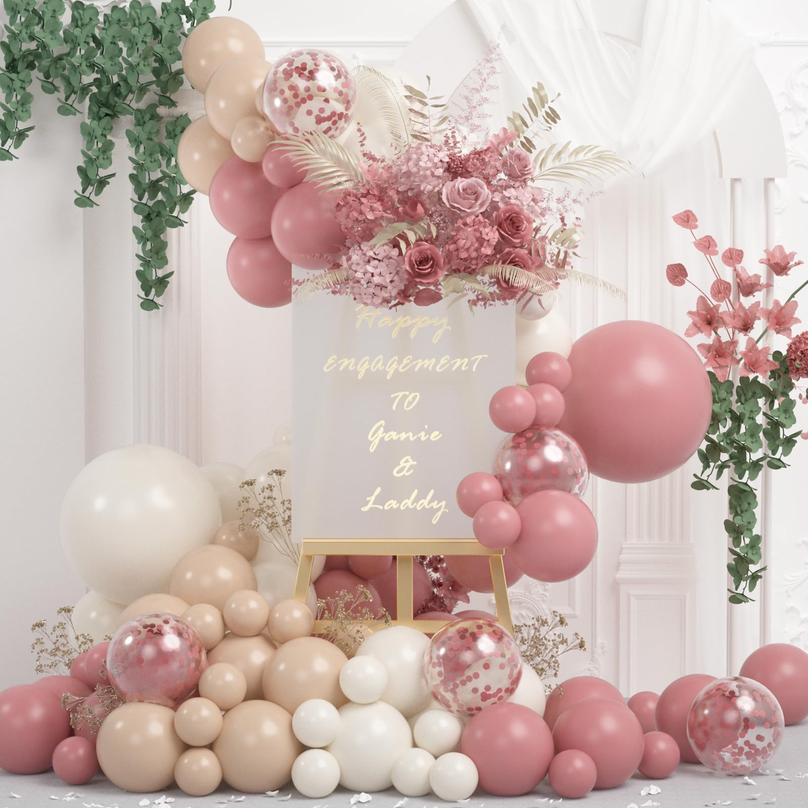 Double Stuffed Dusty Rose Pink Nude Balloon, 78Pcs Retro Blush Peach Mauve White Sand Confetti Balloons for Girl Birthday Neutral Baby Shower Wedding