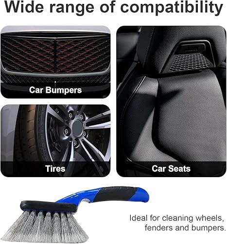 Miniatura 4 de Augeny Cepillo de lavado de auto, cepillo para ruedas y guardabarros para llantas y tapetes de piso, cepillo de cerdas suaves de mango corto,