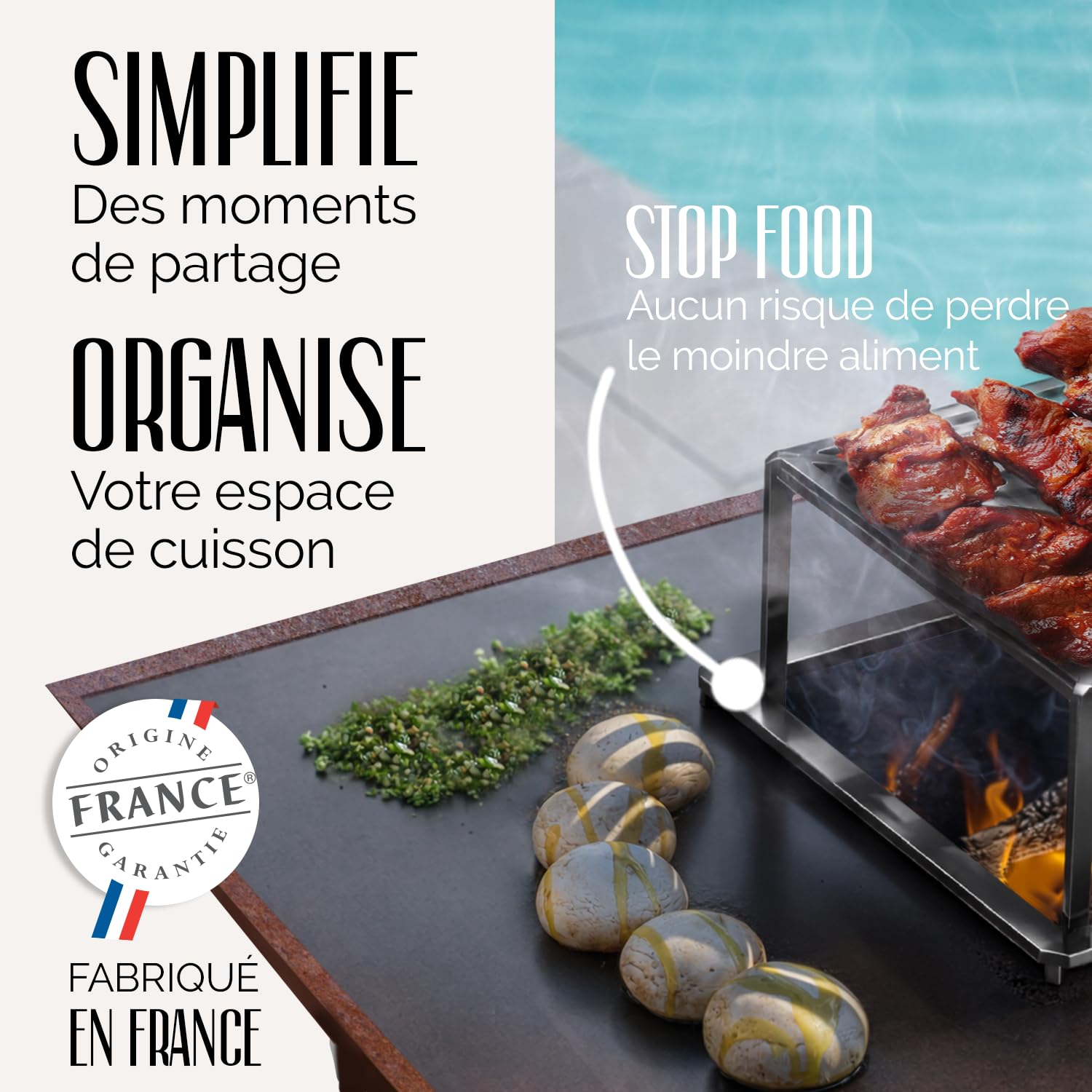 GRILL'CHIC - Pack Privilège Brasero Auvergnat Corten Bois Carré - Simple Cuve - Avec Bâche + Grille + Stop Food Inclus - À Assembler - Fabriqué en France - 63 L x 63 P x 78 H cm