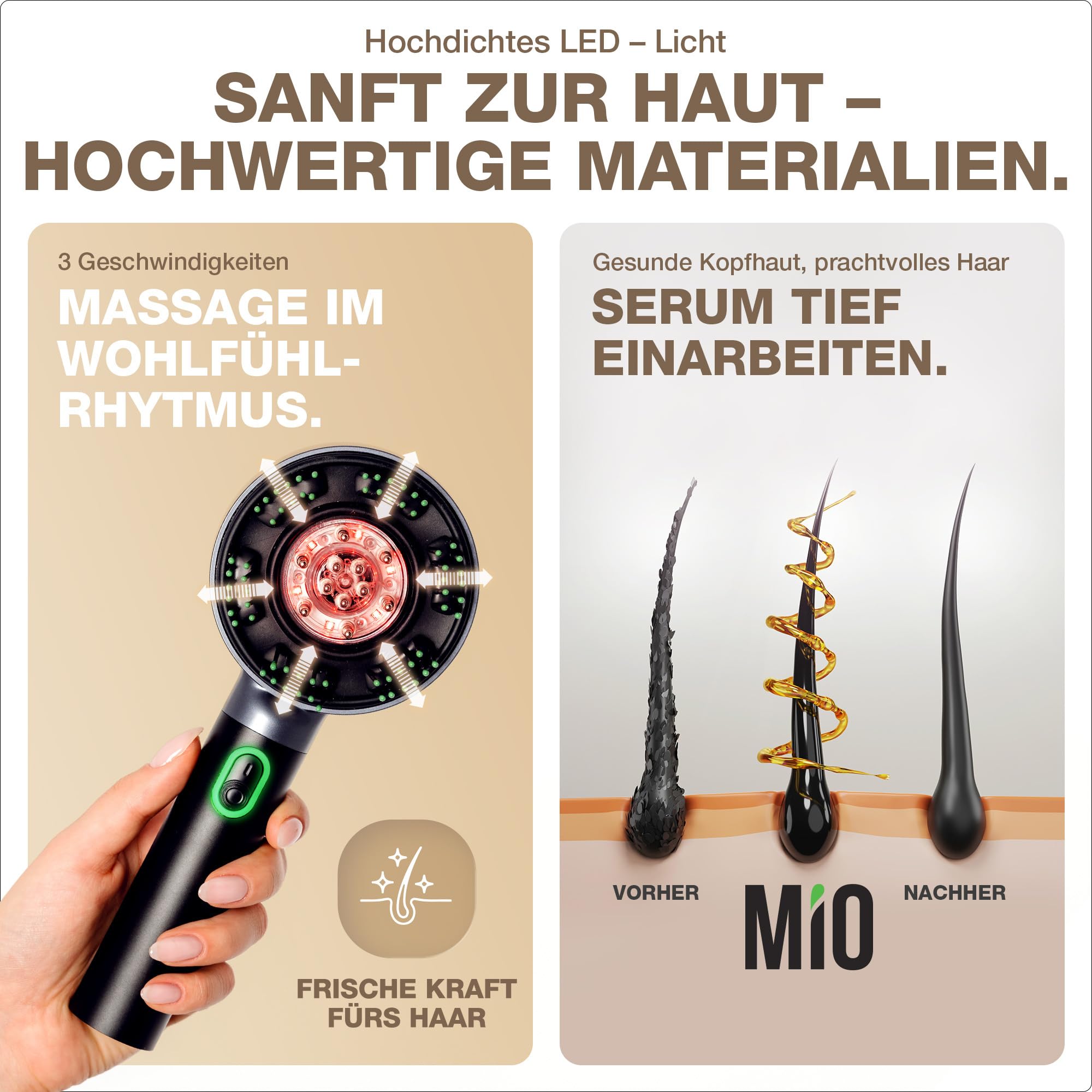 DONNERBERG® MIO Haar- & Kopfhautpflege Elektrischer Haaröl Applikator mit 7 Jahren Kraftmotor Garantie: Die Kopfmassagebürste für entspannende Kopfhautmassage und effektive Haarpflege
