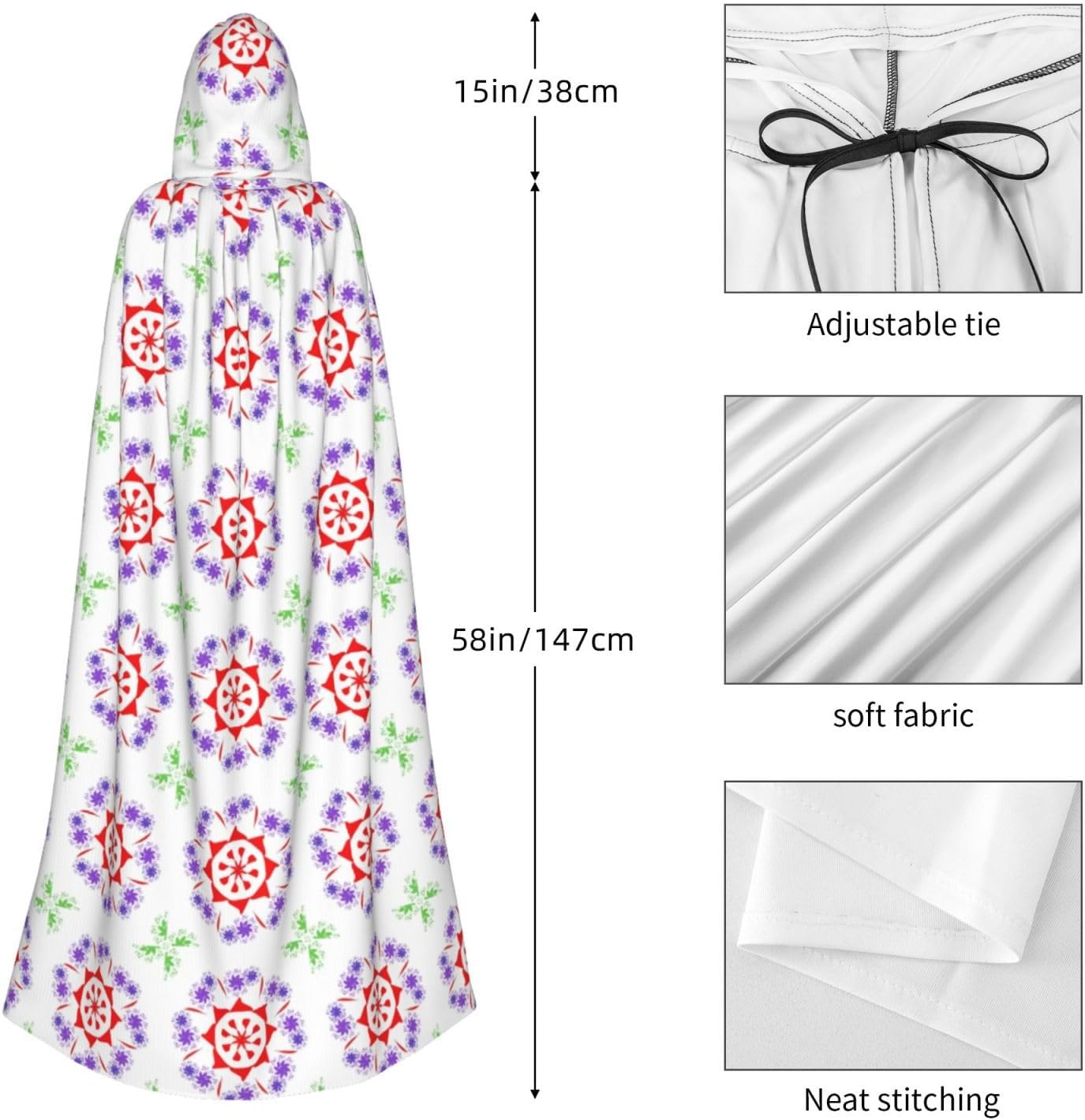 Rotating Purple Flowers Men Women Halloween Role Play Party Decoration Hooded Poncho