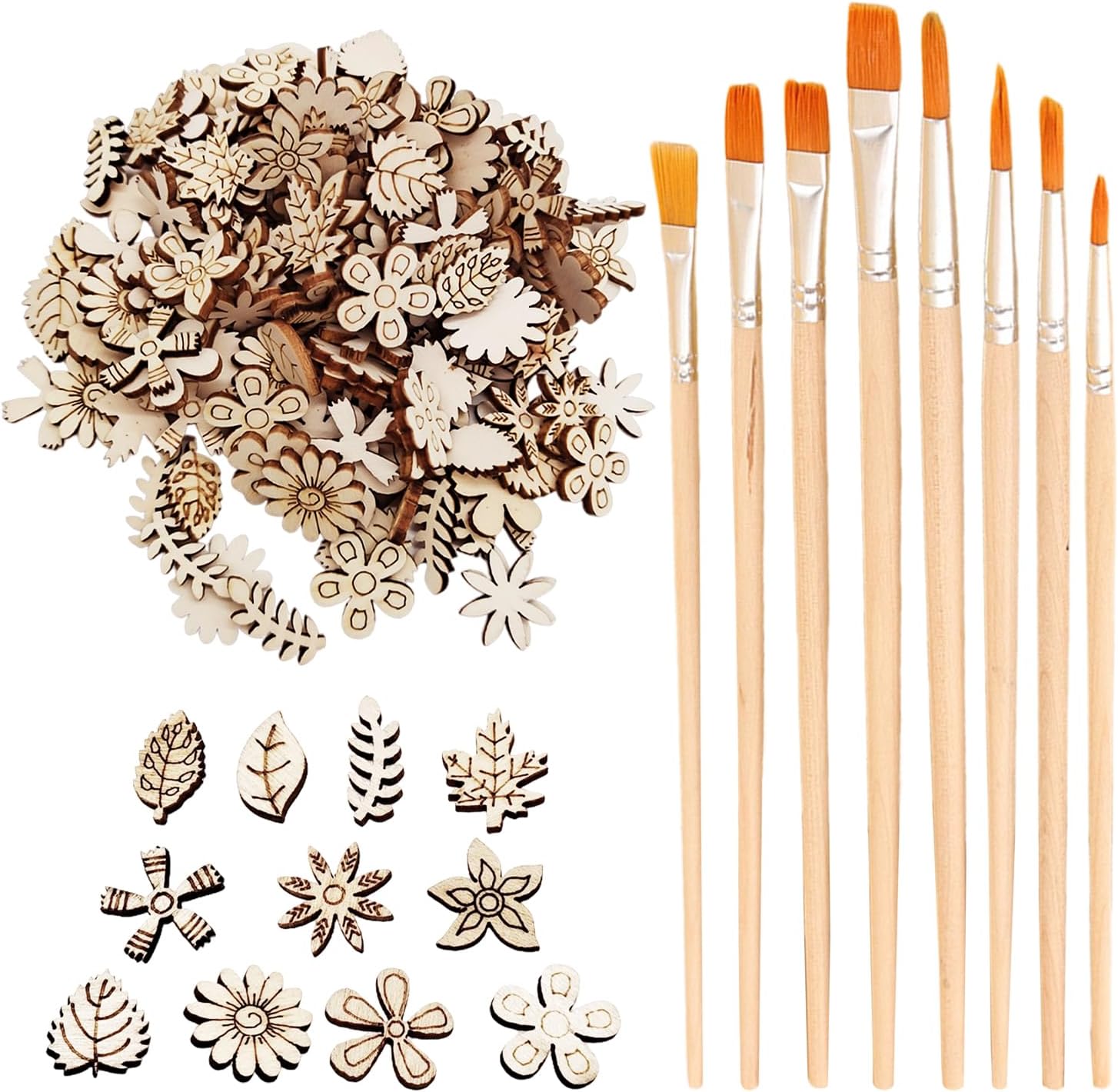 200 Pcs Graffiti Wooden, 8 Brushes, Wooden Decoration, Wooden