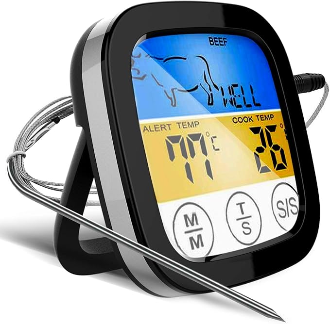 Review Digital Touchscreen Food Thermometer for Meat Poultry Fish Cooking in Frying Pan Smoker Oven BBQ Grill with Sensitive Color LCD Display | All Temperature and Timer Modes | Best Taste Results (Silver)