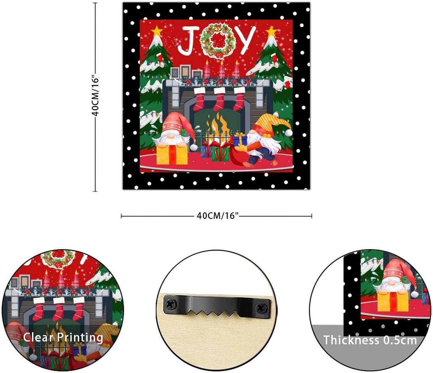 Christmas Wreath Joy Wooden Sign Classic Gnome Home Fireplace Christmas Tree Hanging Wall Art Sign Holy Night Wall Decor Farmhouse Rustic Wooden For Home Bedroom Living Room Bathroom 16x16in