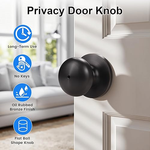 Miniatura 2 de KNOBWELL - Pomo de acero macizo con diseño de bola antigua y cerrojo de seguridad interior para puerta de bodega, dormitorio y baño, 5766
