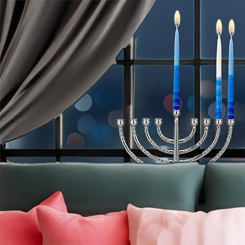 Miniatura 3 de Velas de Hanukkah sin goteo  Velas tricolor de Janucá color azul y blanco degradado a granel paquete de 45  Menorá de tamaño estándar de cera de