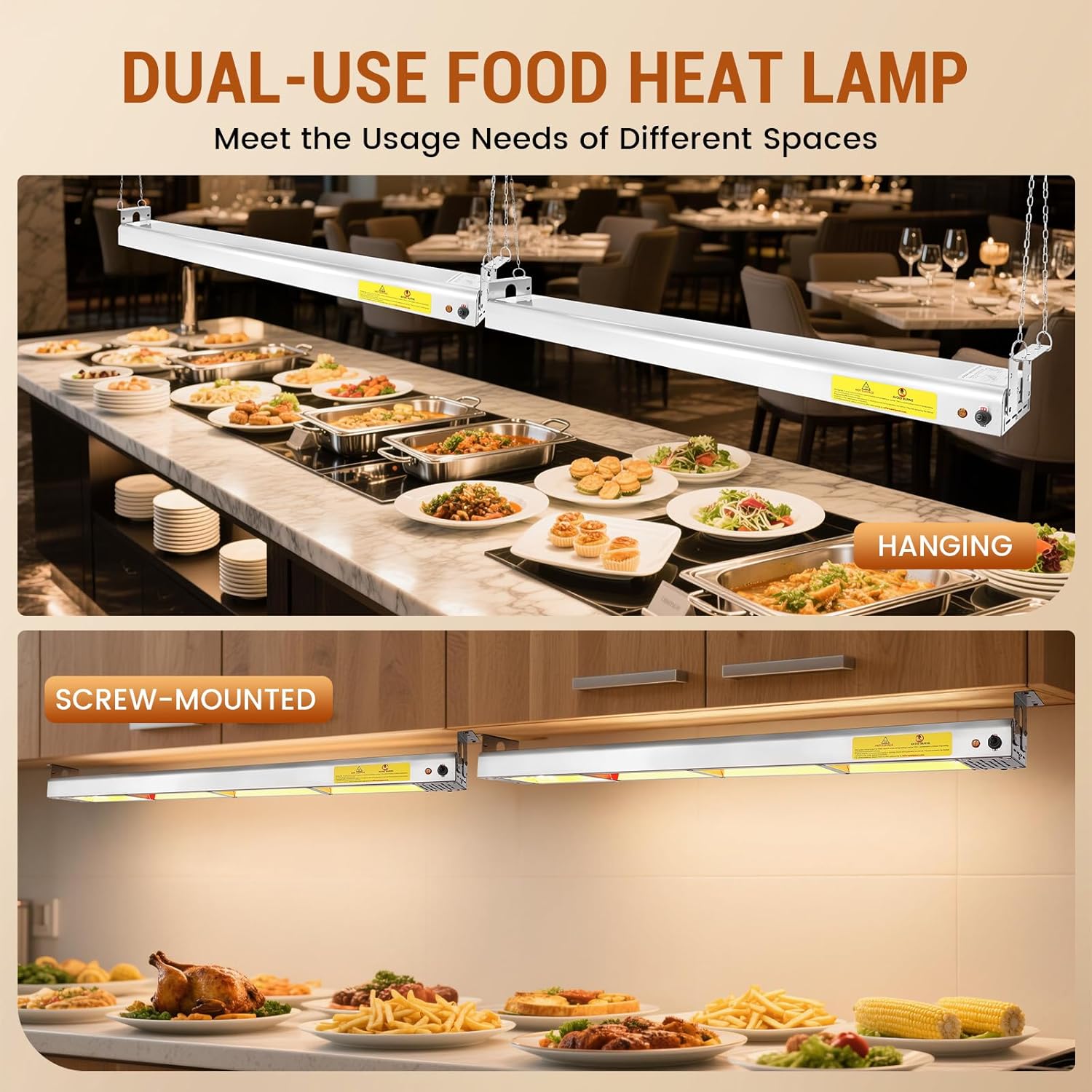 48-inch food heat lamp - 1350w commercial food warmer lamp overhead stainless steel catering heat lamps electric strip heater for restaurant buffet parties kitchen, silver 115v silver 48 inch