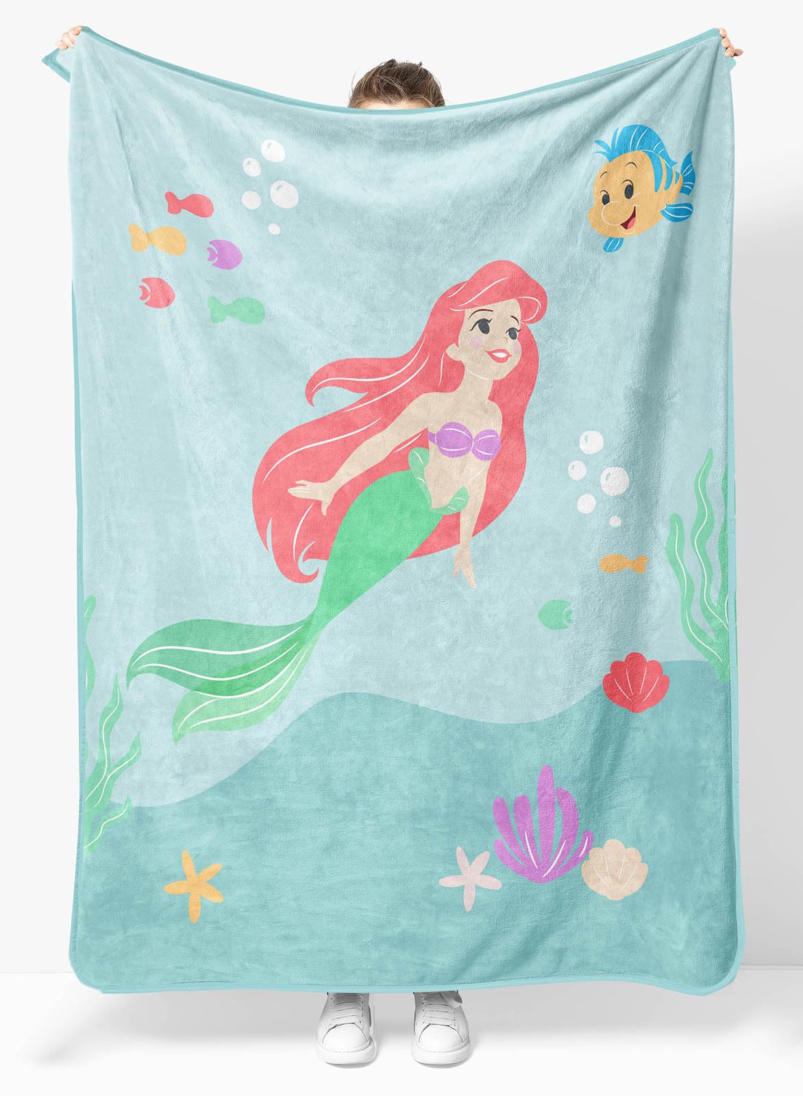 Sunny Side Up Disney The Little Mermaid Plush Throw Blanket - Measures 46 x 60 Inches - Super Soft & Cozy Fleece Kids Princess Bedding Features Ariel
