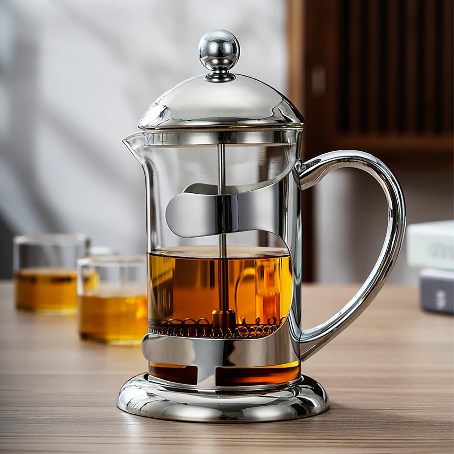 Cafetera grande,cafetera de viaje,Premium Manual 1 taza Cafetera a presión francesa Tetera de vidrio Tetera de acero inoxidable resistente al calor