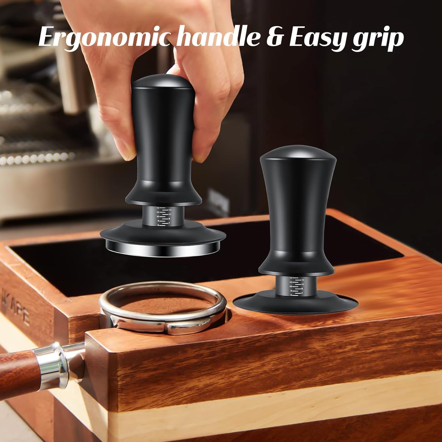 IKAPE Pressino per caffè espresso da 58,35 mm, con molla calibrata, con base in acciaio inox al 100%, compatibile con macchine da caffè Rancilio
