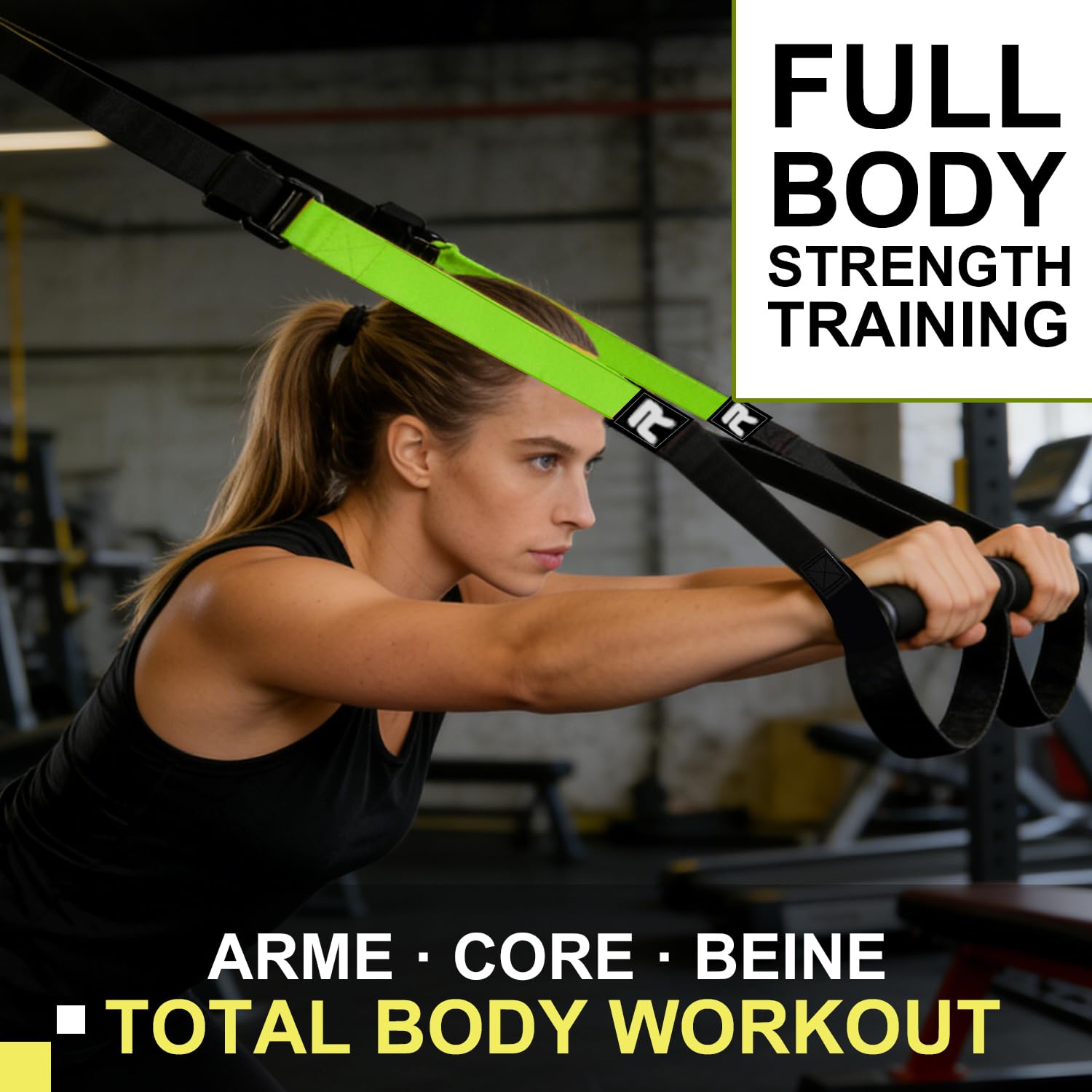 RHINOSPORT Allenamento Sospensione Sling Trainer Set per Allenamento con Sistema di Ancoraggio per Porta, Regolabile, per Fitness, a casa, in Viaggio e per l'allenamento in Interni ed Esterni