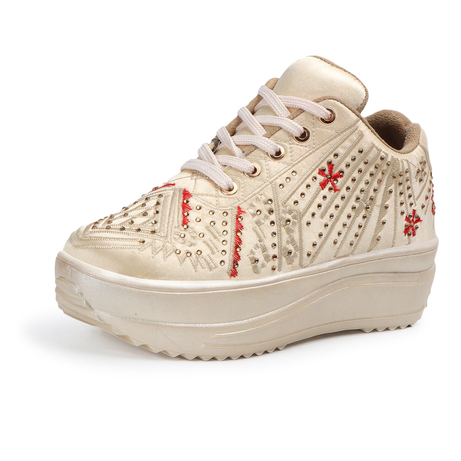 Vendoz Women Wedding Party Golden Sneakers (B0CZP3BZ7C) Amazon Price History, Amazon Price Tracker