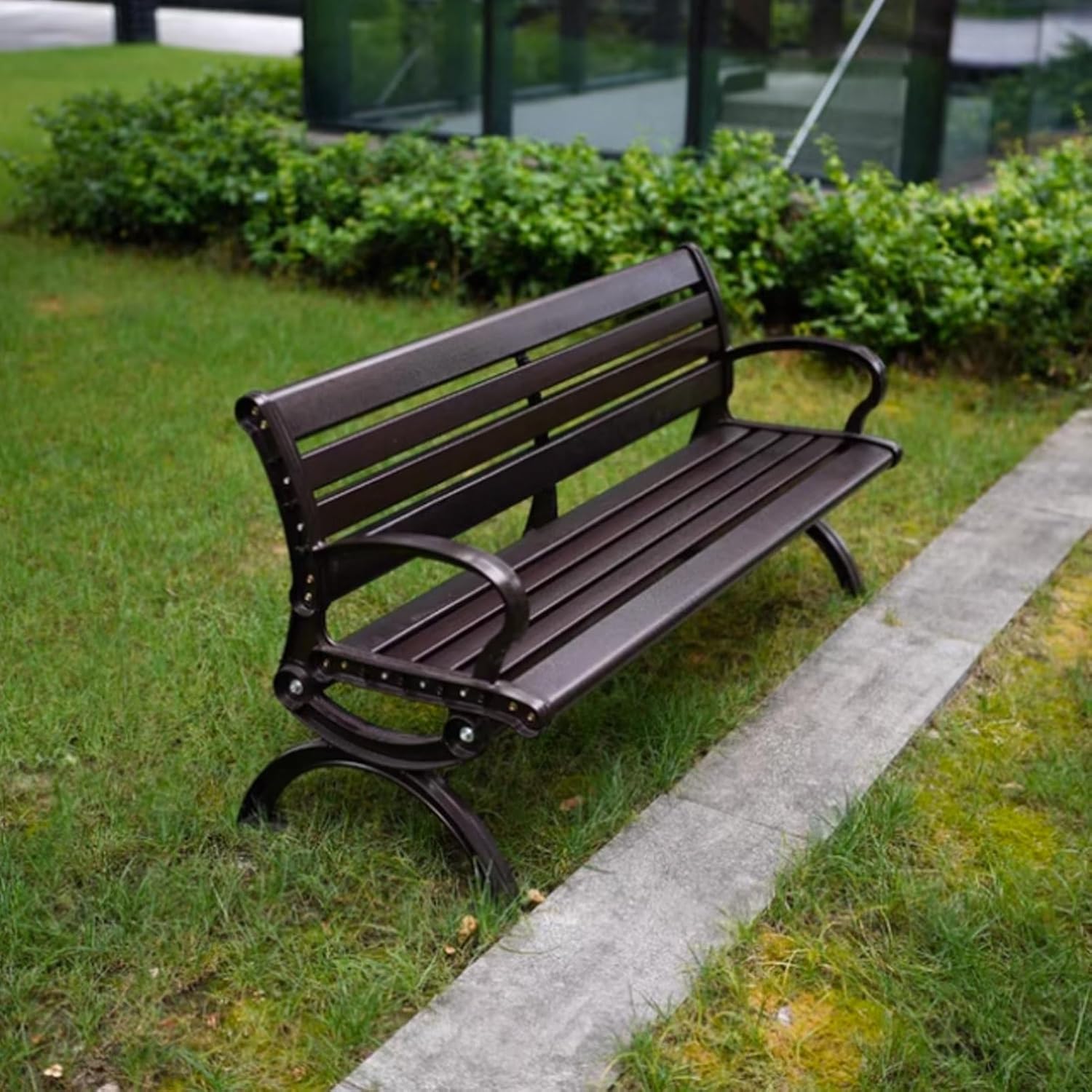 Garden Bench, Park Bench, Metal Outdoor Bench, Weatherproof Garden Bench, with Curved Backrest and Wide Armrest, for Patio, Park, Porch, Yard, Lawn(120cm/47.2in)