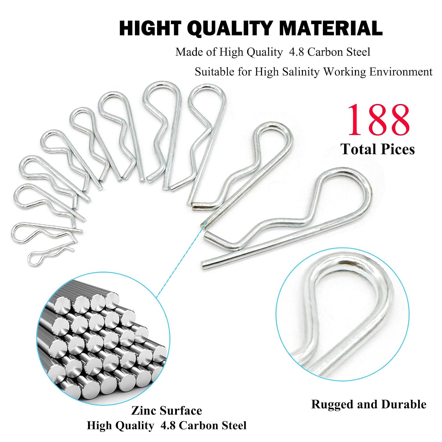 188 Pcs Hitch Pin Clip R Clips Retaining Pins Tractor Cotter Pin Hair Pin Assortment Spring Clip Retainer Pins Hitch Keeper Pins Kit for Dolly Pins/Trailer Pin Clips/Hand Ttruck Pin Replacement image 3