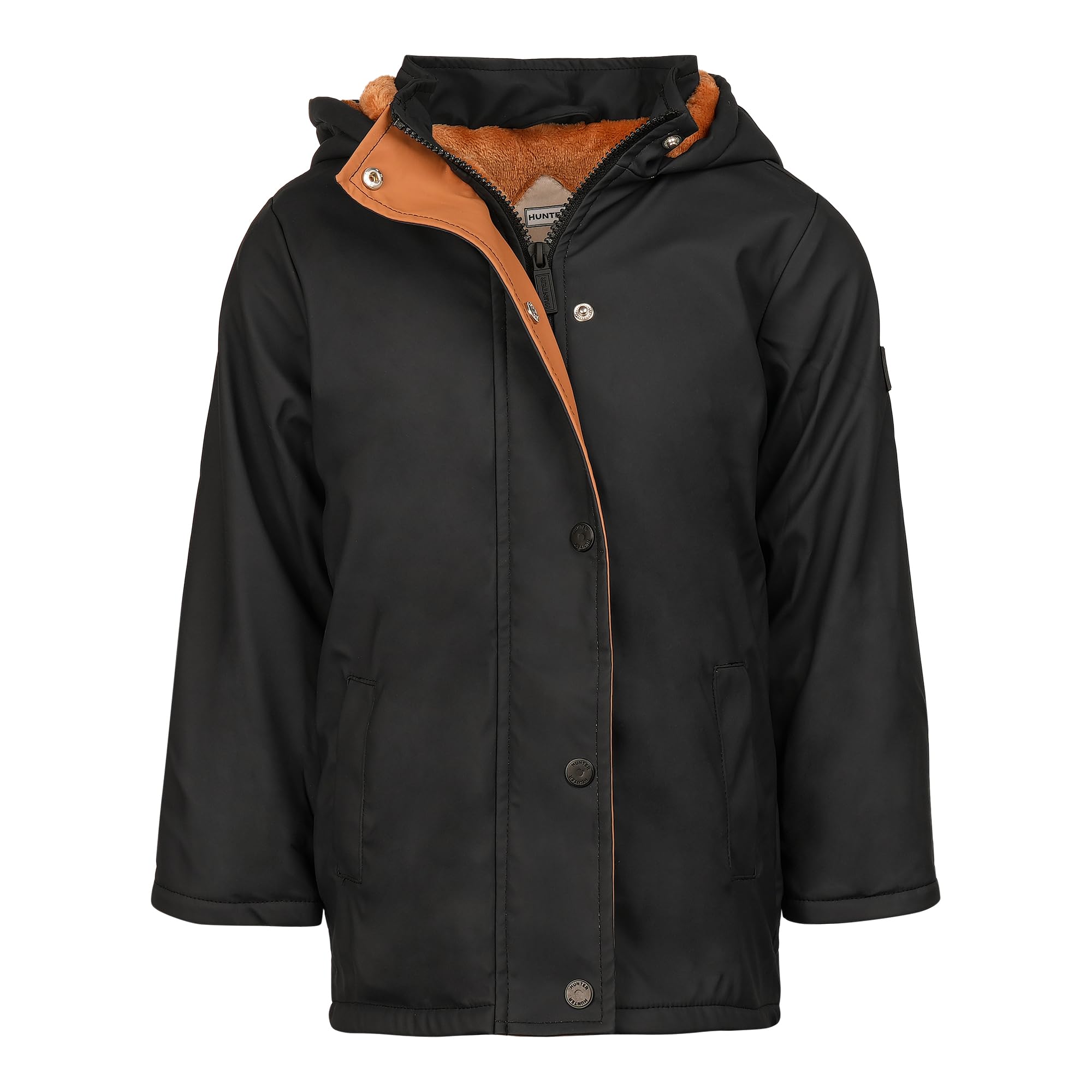 Hunter Regenjacke für Jungen, mit Plüsch gefüttert, wasserdichter Kapuzenmantel für Kinder, Kleinkinder, große Jungen, kaltes Wetter Oberbekleidung (2T-12)