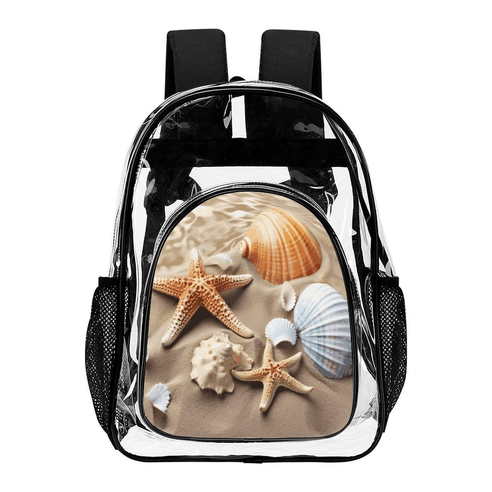 Transparenter Rucksack mit Muscheln, Seestern, groß, transparent, PVC, Büchertasche für Sicherheit, Arbeit, Reisen, Stadion