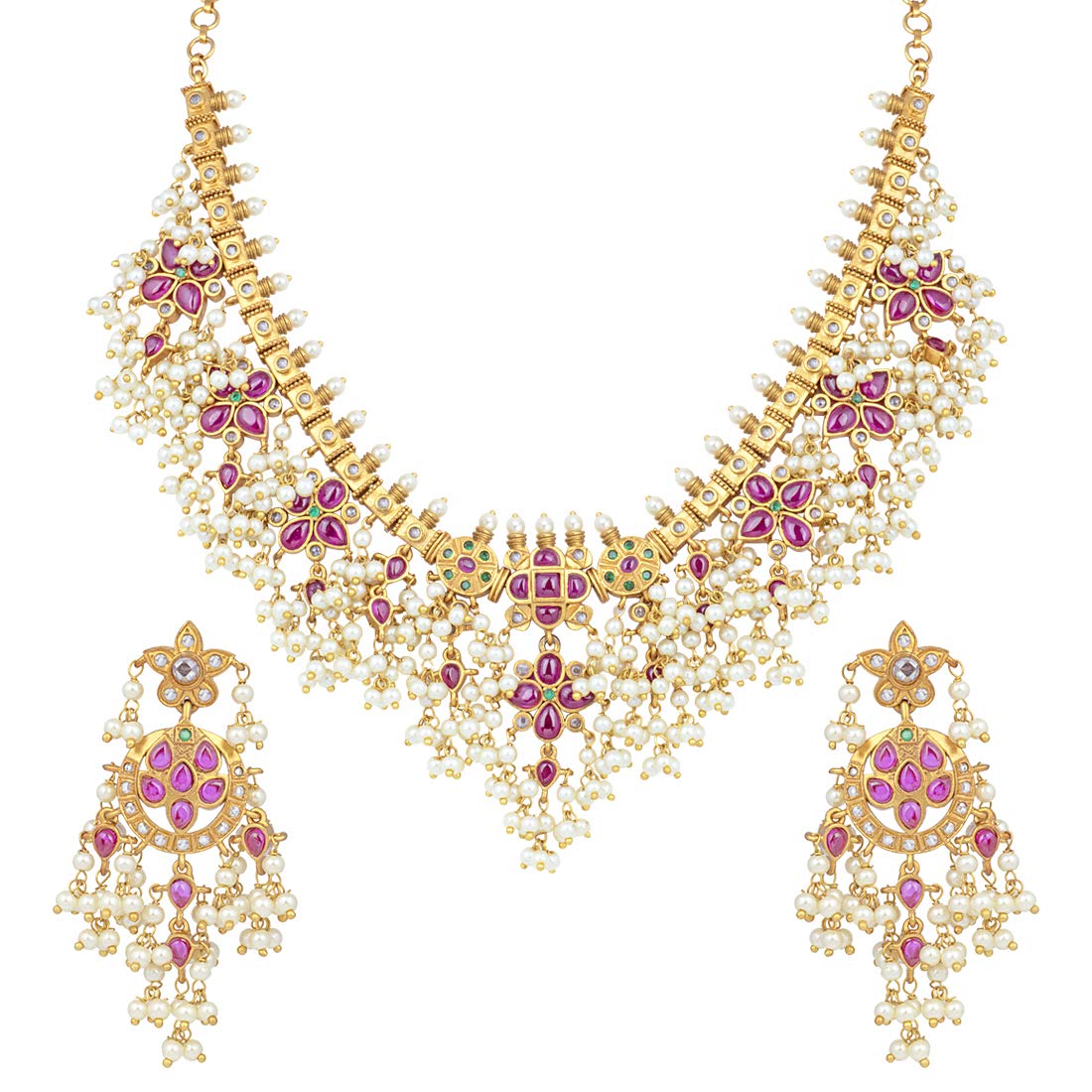 Peora Indian Ethnic Temple Jewellery Diamond Cut CZ Pearl Necklace Earring Set for Women Girls (B07NQHZY95) Amazon Price History, Amazon Price Tracker