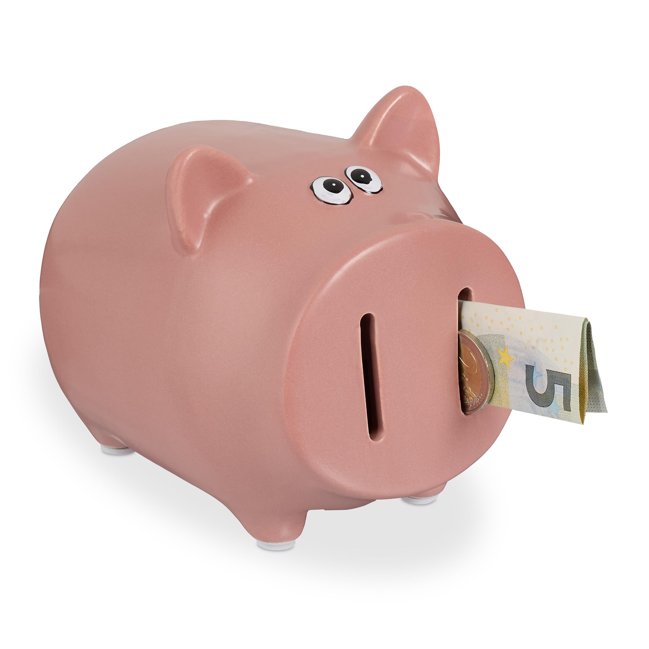Relaxdays Piggy Bank, with Opening, Dolomite, Money Box for Kids & Adults, Coins & Notes, HxWxD: 12.5 x 12 x 14 cm, Pink