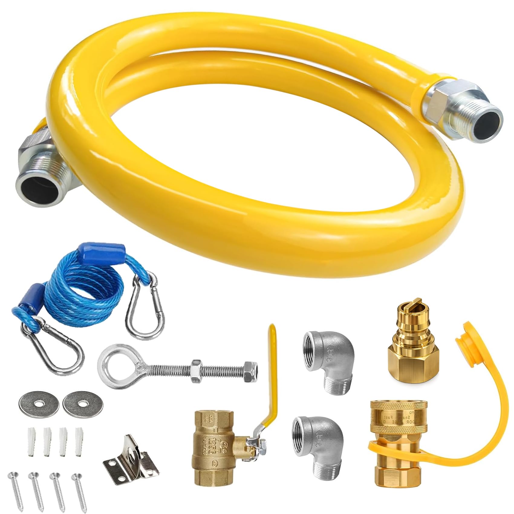 1675kit48 Kit de sistema de seguridad, manguera de línea de gas natural de 3/4 pulgadas de diámetro interior, manguera de línea de gas de cocina comercial de 48 pulgadas, kit de manguera de conector