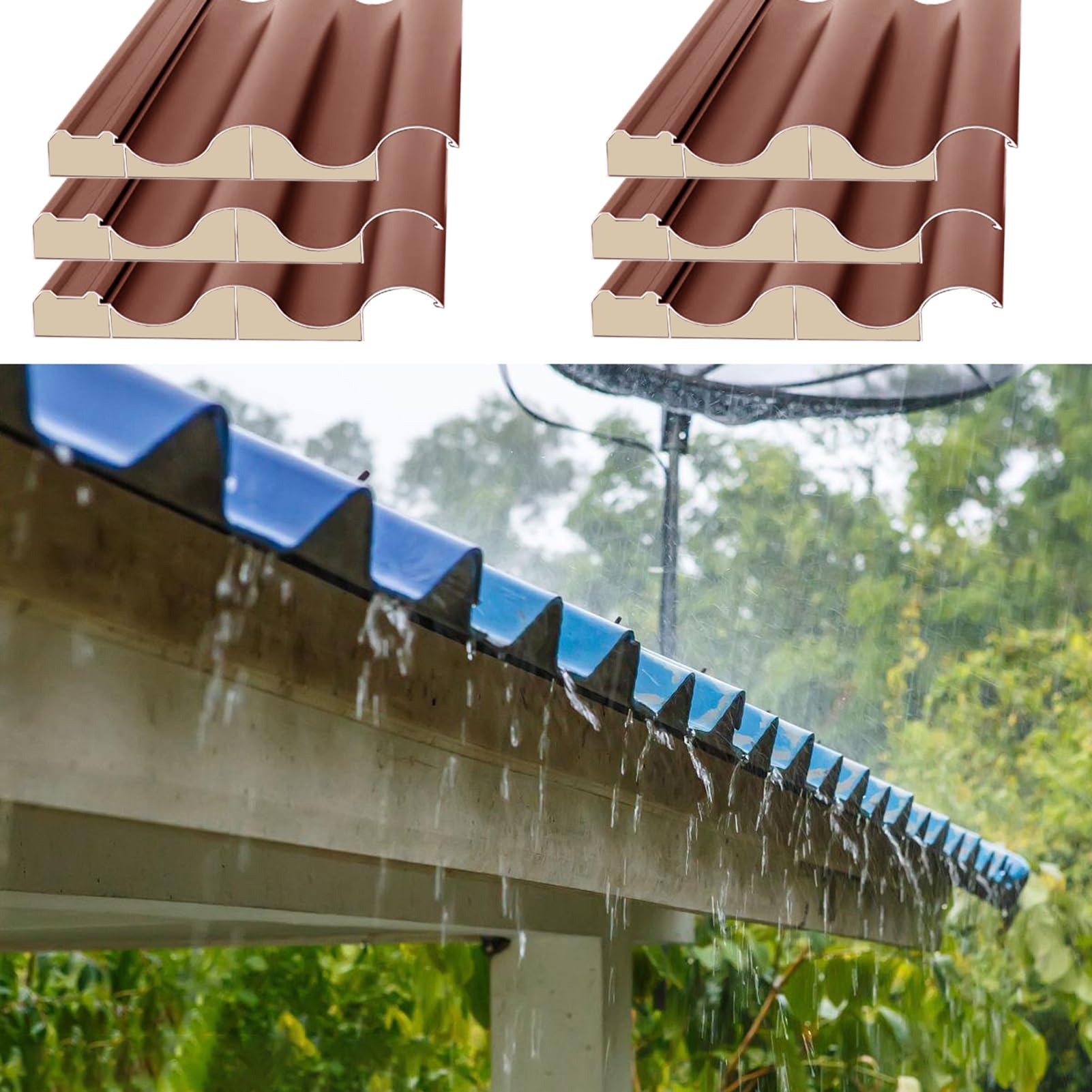 6pcs Corrugated Metal Roofing Panels, Roof Cover Replacement for Stables Carport Patio, Customizable(Brown,L 1.1m/3.6ft)