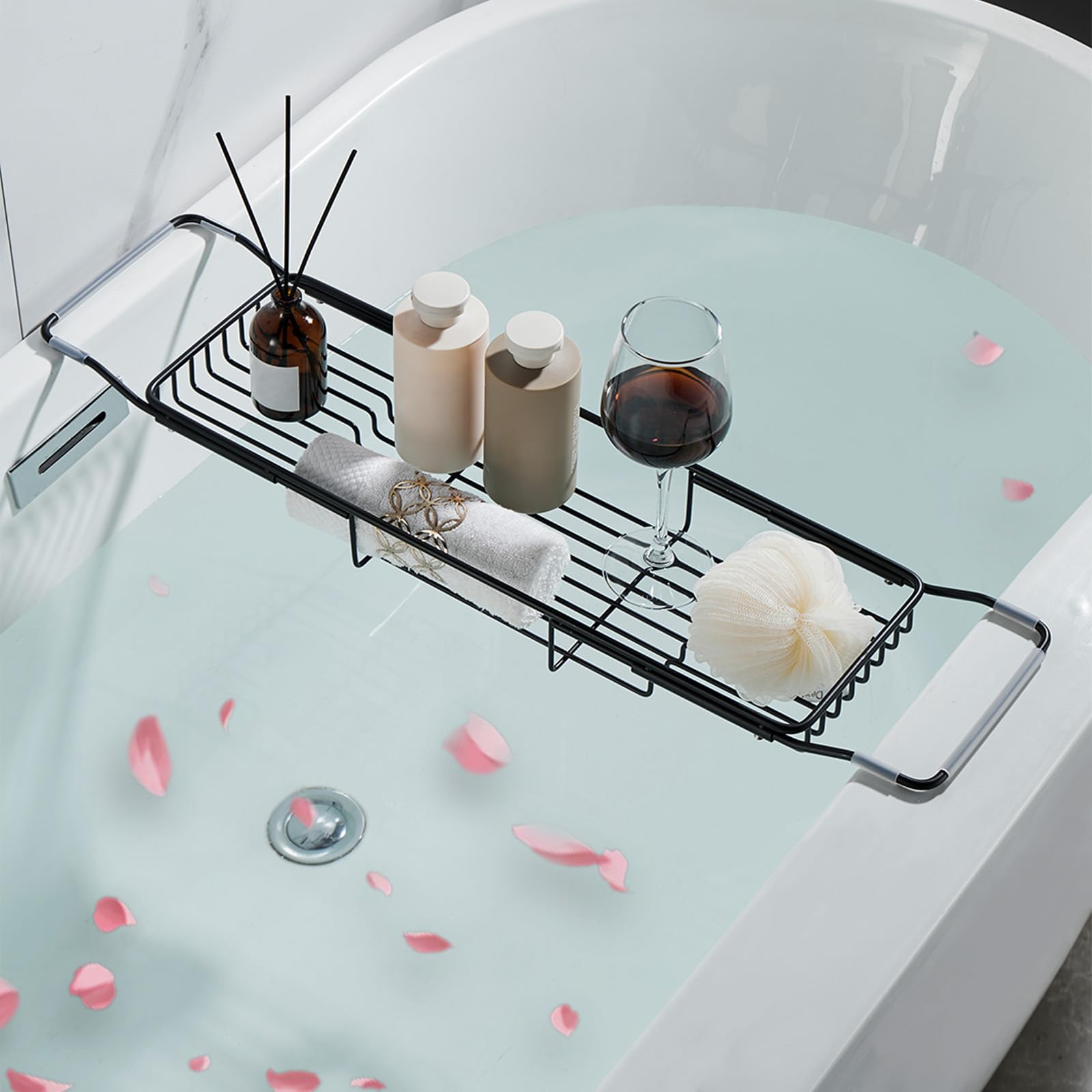 GIYDNEI Stainless Steel Bathtub Caddy Tray Expandable Bath Tub Tray Table Adjustable Bathroom Tray Bath Organizer Tub Shelf