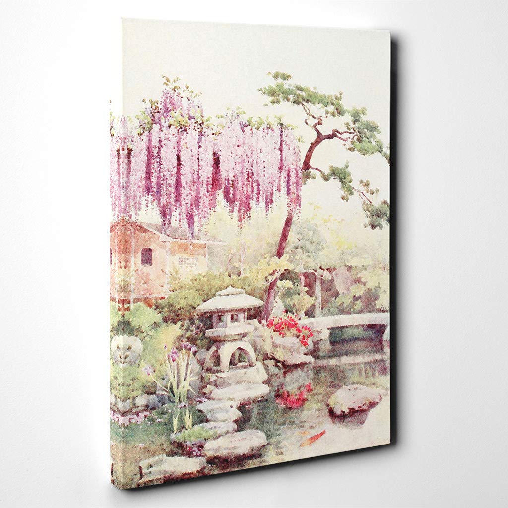Ella Du Cane Japanese Oriental Wisteria in a Kyoto Garden Canvas Print | Gallery Wrapped 30mm Frame Wall Art | 30x20 inches | Ready to Hang | Asian Floral Picture | Living Room Bedroom Lounge Office