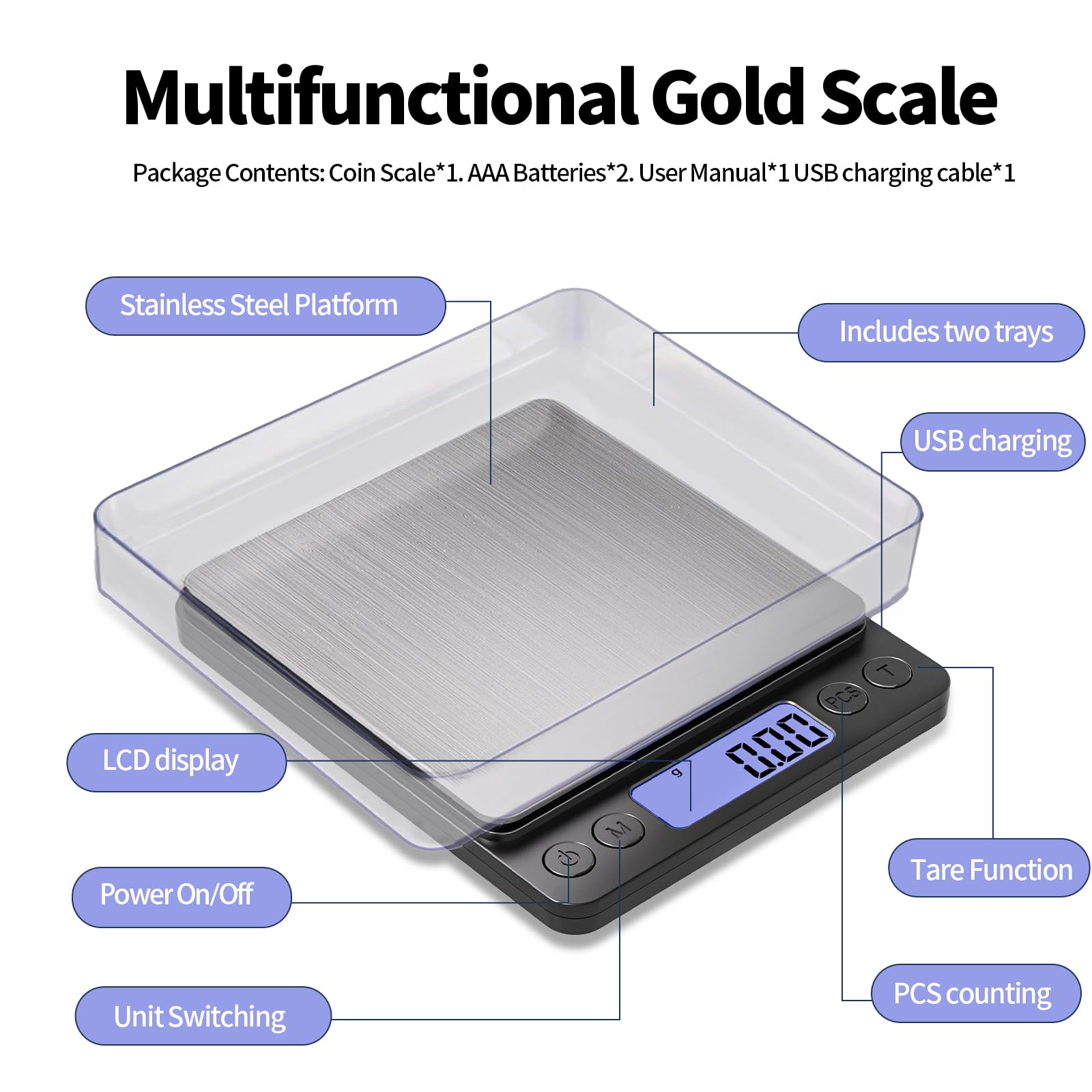 SKEAP Bilancia da 1 kg/0,01 g, precisione 0,01 g, bilancia digitale da cucina, peso grammi e oz, bilancia per gioielli, bilancia ad alta precisione, bilancia tascabile con ricarica, batterie e cavo