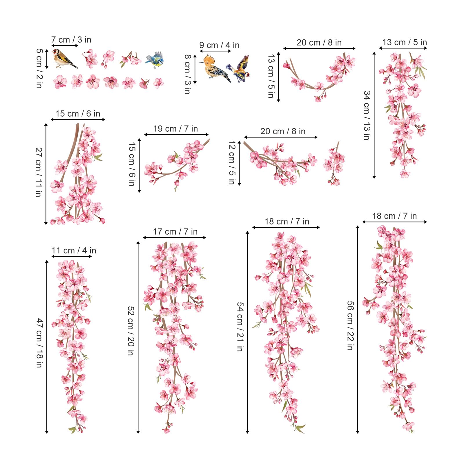 Adesivi Finestra Fiori Di Ciliegio E Uccelli - Decalcomanie Non Adesive, 8 Fogli 21x30cm - Foto 10
