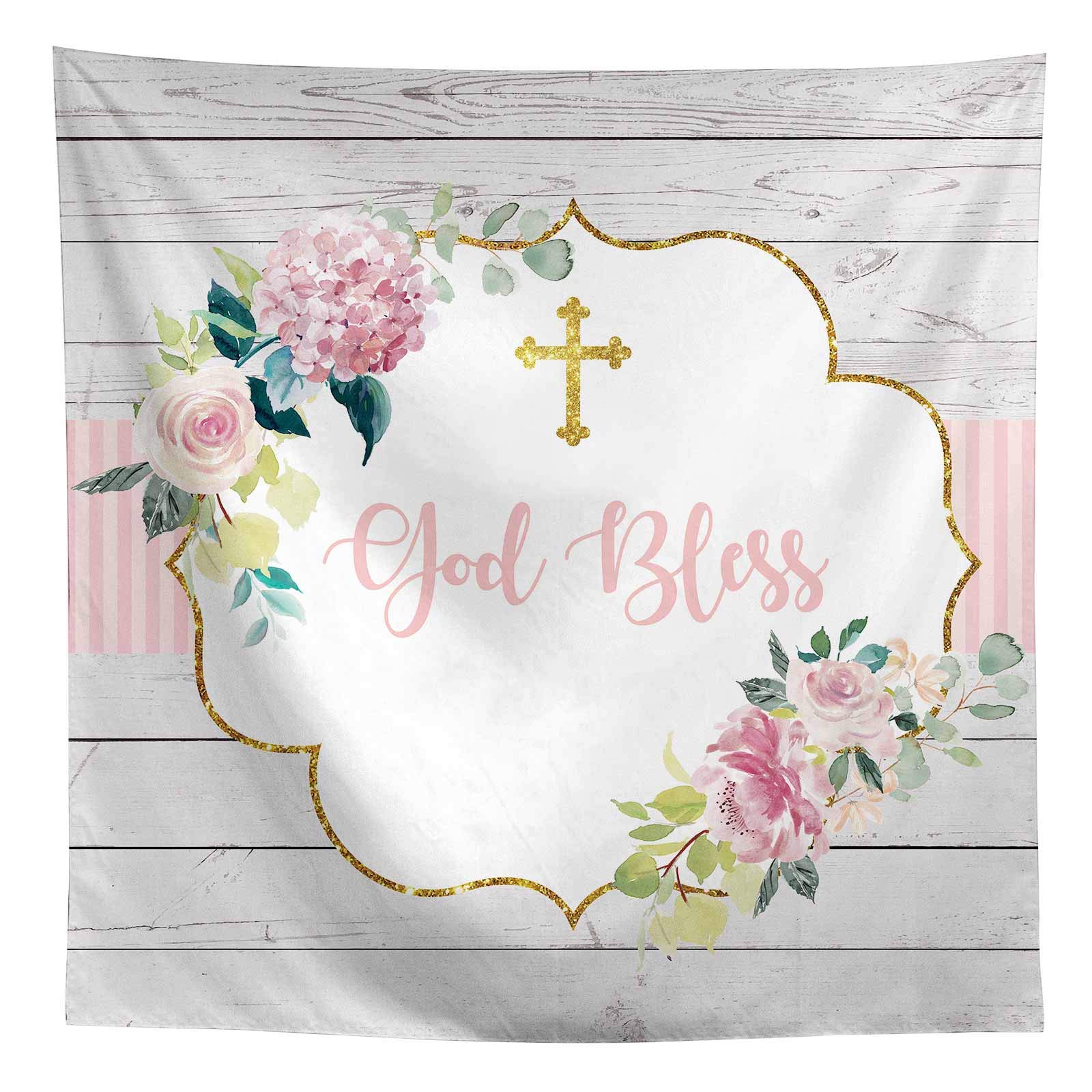 Buy Allenjoy God Bless Baptism Grey Wood Backdrop Pink Floral Cross