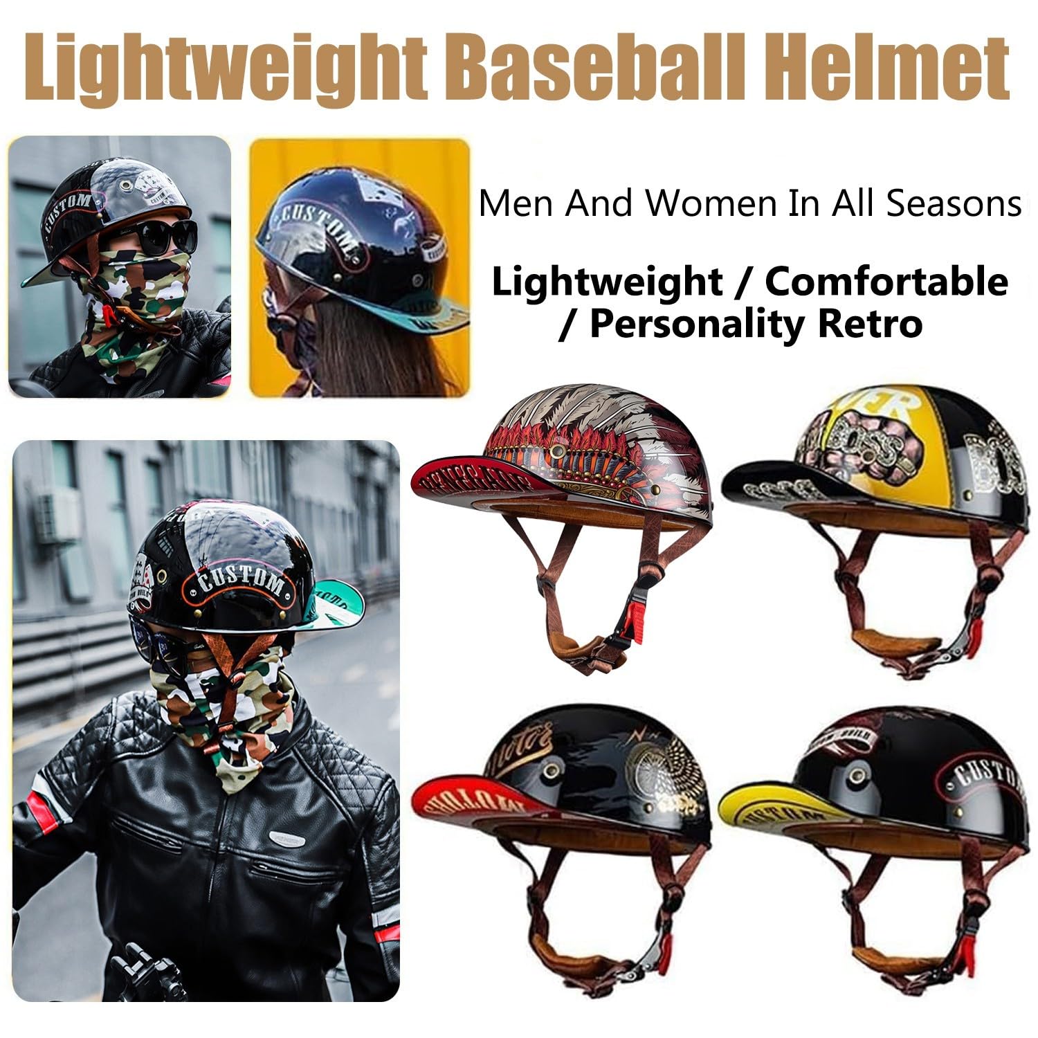 Halbschalenhelm Halbhelm Mit DOTECE-Zulassung Vintage Motorradhelm Baseball Cap Cruiser Chopper Scooter Helm Herren Retro Motorrad Damen Mofa Helm