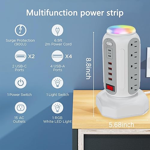 Miniatura 6 de Estación de carga rápida Torre de energía  15 salidas de CA y doble USB-C de 30 W (puerto único de 30 W2 puertos de 15 W cada uno), 4 USB-A,