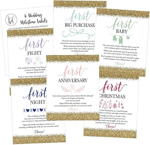 Miniatura 2 de Hadley Designs Regalo de 6 hitos de boda, etiquetas de botellas de vino o cubiertas adhesivas, regalo de fiesta de compromiso de despedida de