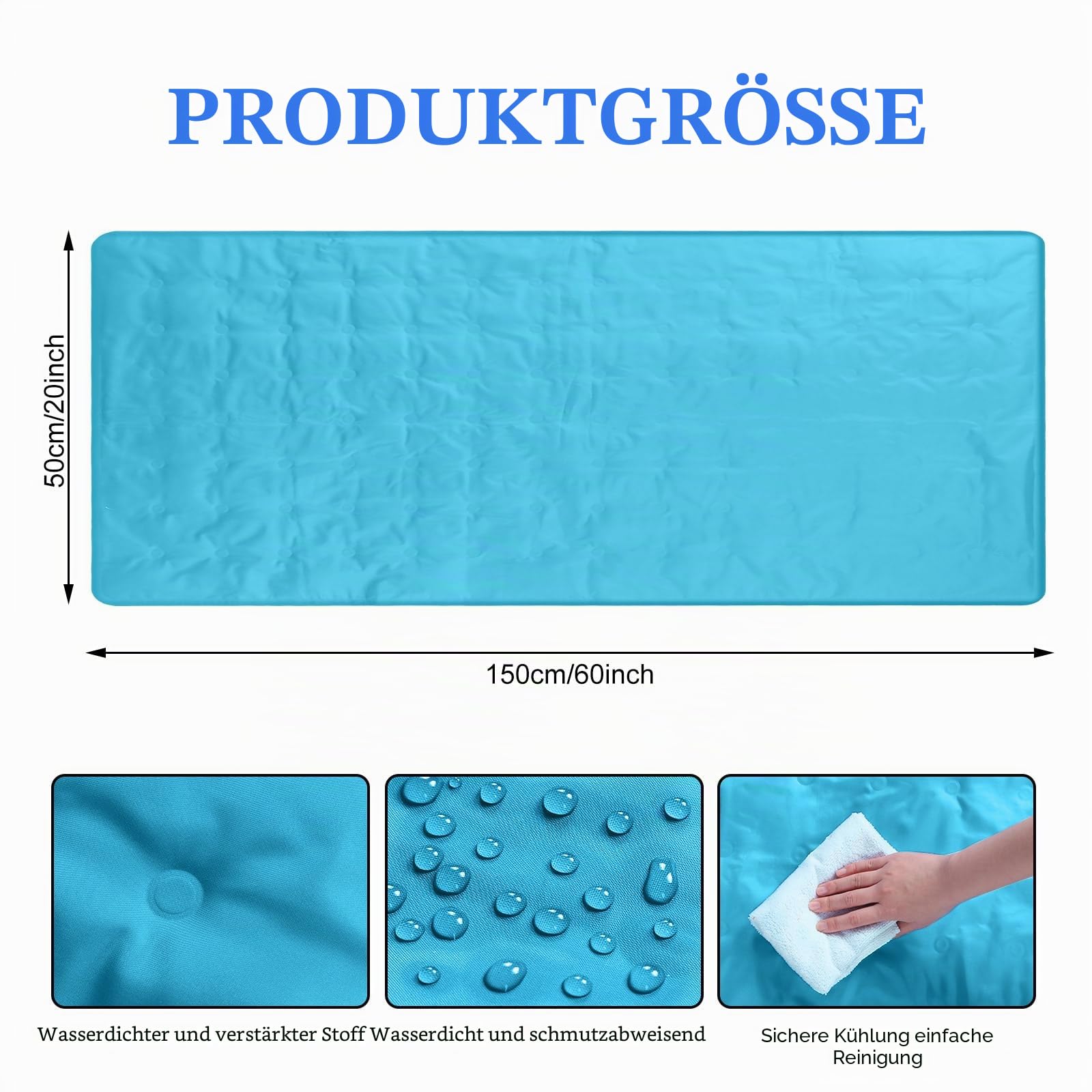Drydiet Kühlmatte für Schlaf, kühlende Matratzenauflage, Gel für Bett, lindert Schmerzen, sommerliche Hitzewallungen, Erwachsene, Haustiere, kein Wasser oder Strom erforderlich (Hellblau, 152,4 x 50,8