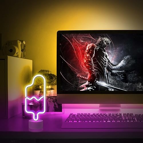 Miniatura 3 de Lumoonosity Popsicle Neon Light - Letrero de neón para dormitorio, escritorio, decoración de mesa, luces de paletas alimentadas por bateríaUSB,