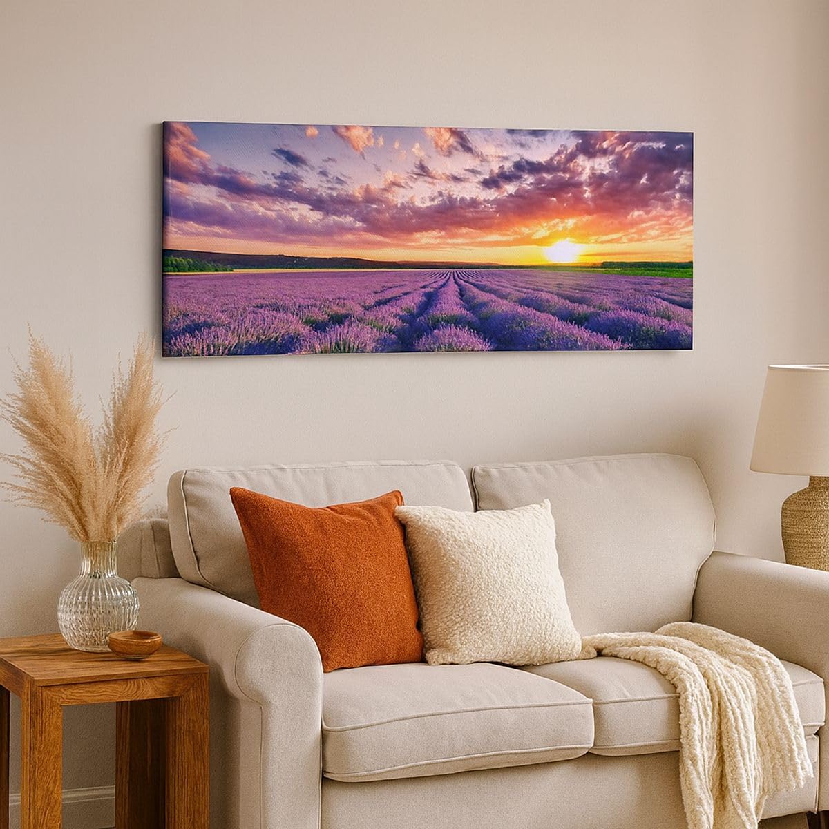 Cuadro Decorativo 160x50cm Moderno Panorámico Botánica Paisajes - 3816 | Lavanda montañas Campo Cuadro sobre Lienzo Grande Arte mural Decoración del Hogar Salón Dormitorio Oficina Cuadros de Pared