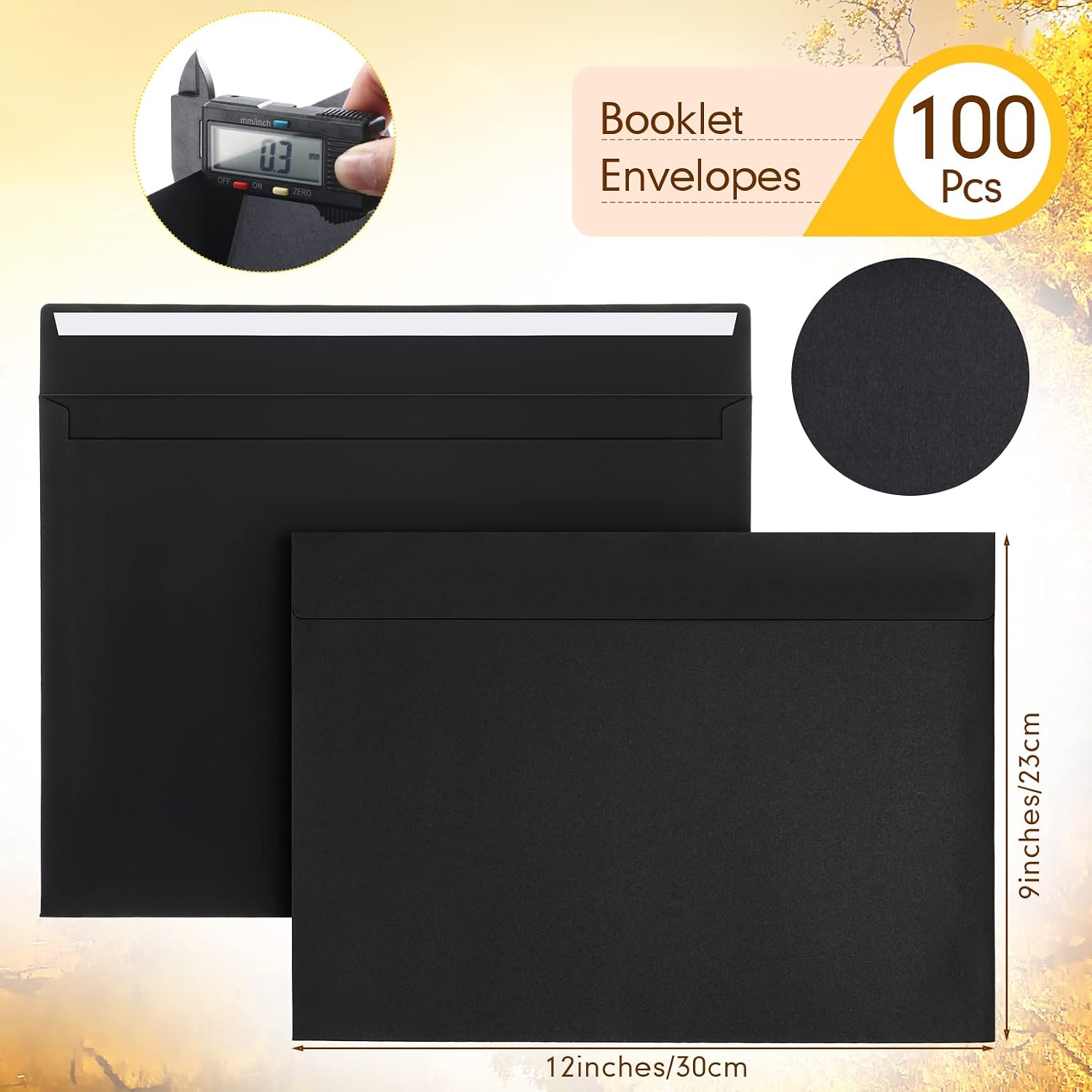 Crtiin 100 Pcs 9 x 12 Open End Booklet Black Envelopes 80 lb 120gsm Catalog Envelopes with Closure for Mailing Catalog Financial Document Magazine Pamphlet Business