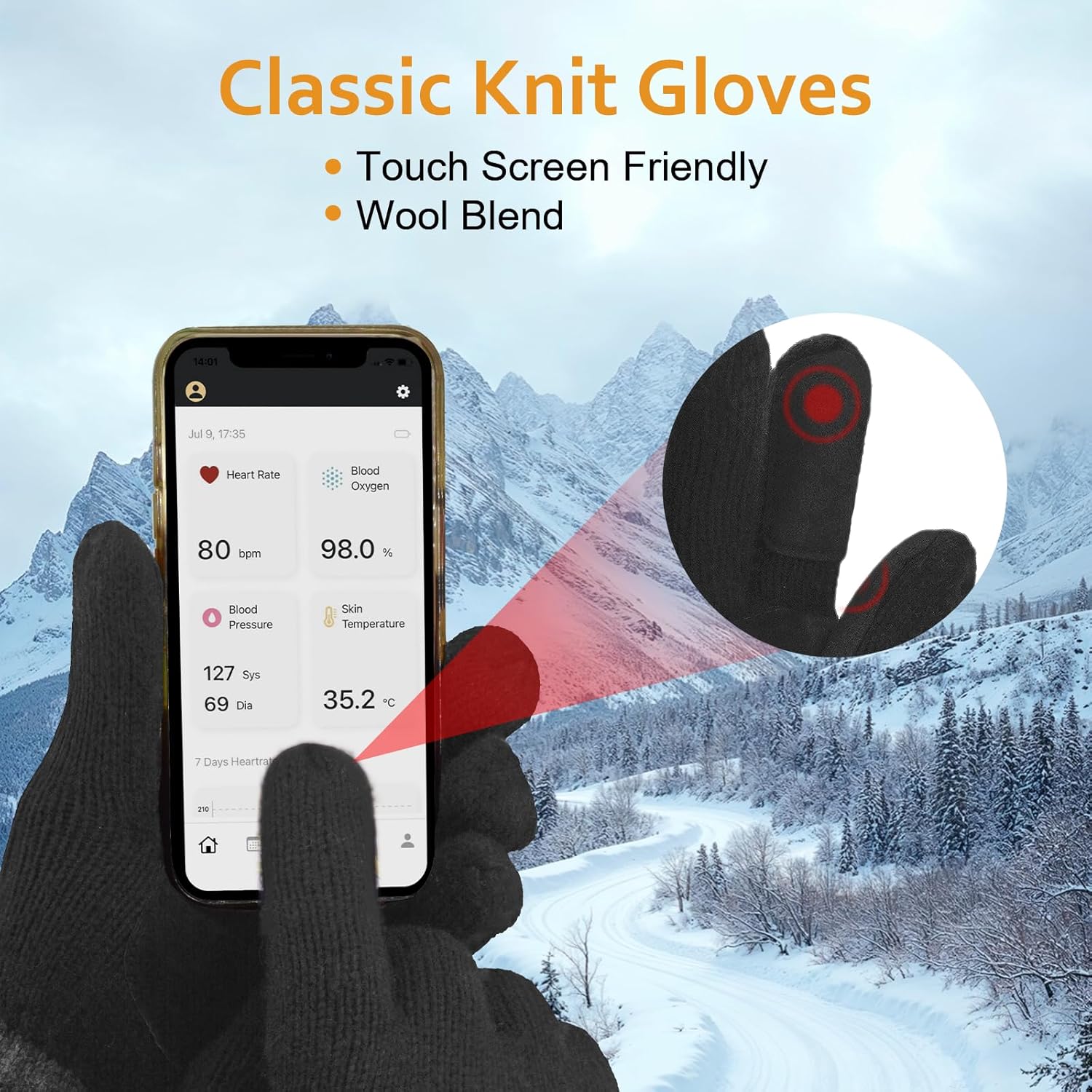 Flip Winter Gloves, Wool Fingerless Gloves for Women Men Cold Weather, Mittens with Reflective for Christmas